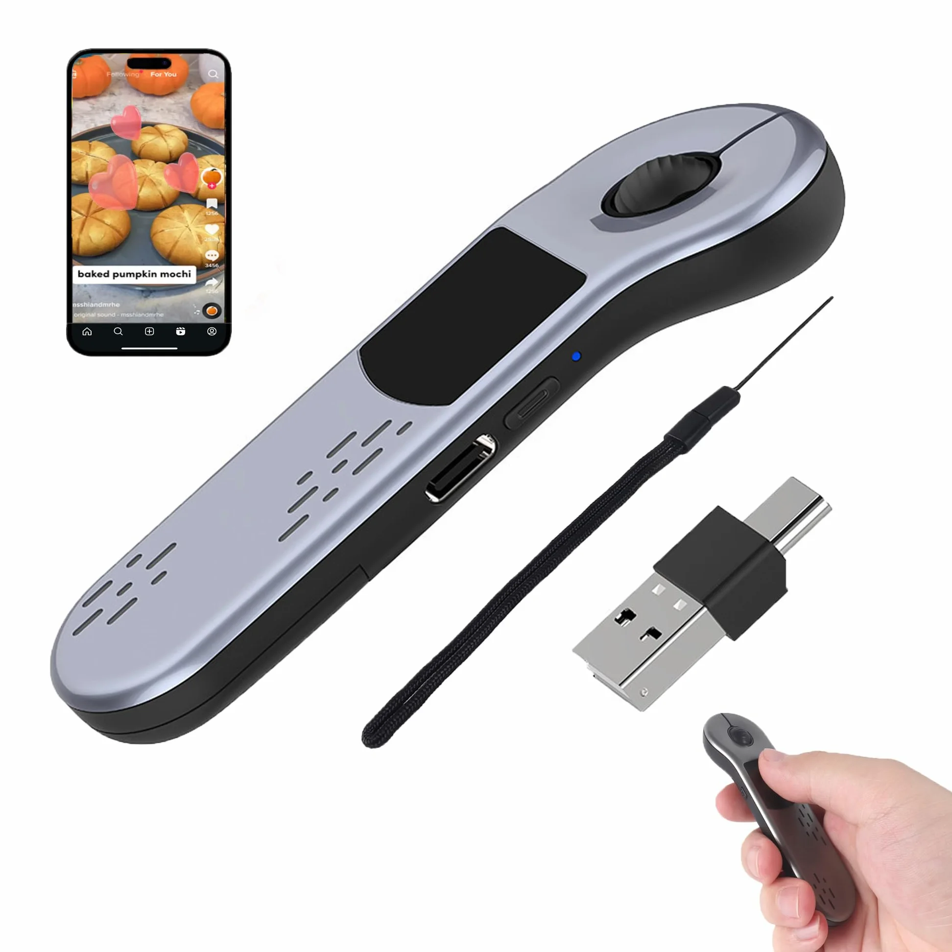 Mouse laser ad aria con touchpad, telecomando wireless Bluetooth ricaricabile per video corti TikTok, presentazione PPT, giratore laterale e-book, scatto fotocamera, per telefono, tablet, PC, laptop