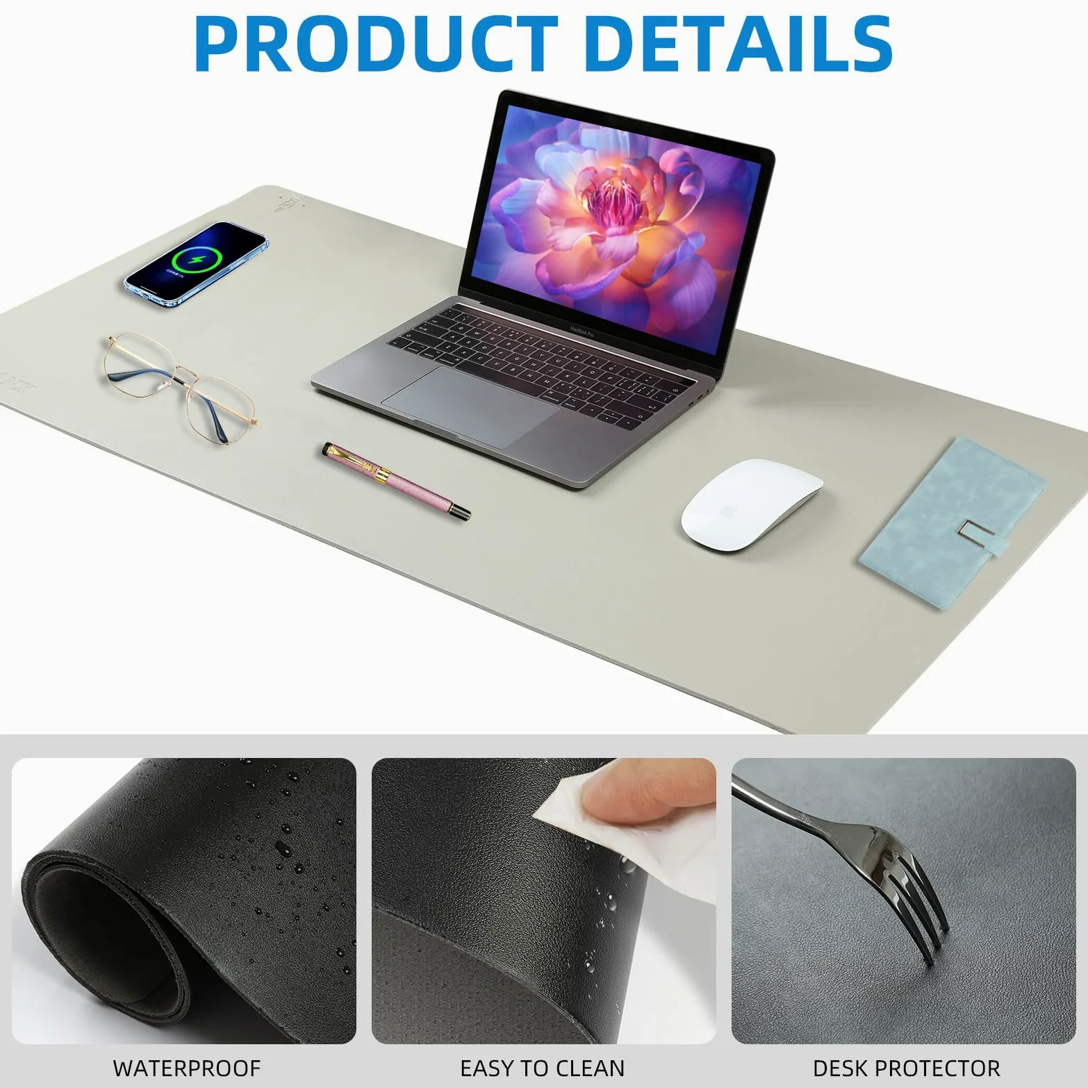 Tappetino per mouse con ricarica wireless, grande tappetino da scrivania con base antiscivolo, tappetino per mouse e tappetino per computer, tappetino di ricarica wireless per ufficio, casa, lavoro,