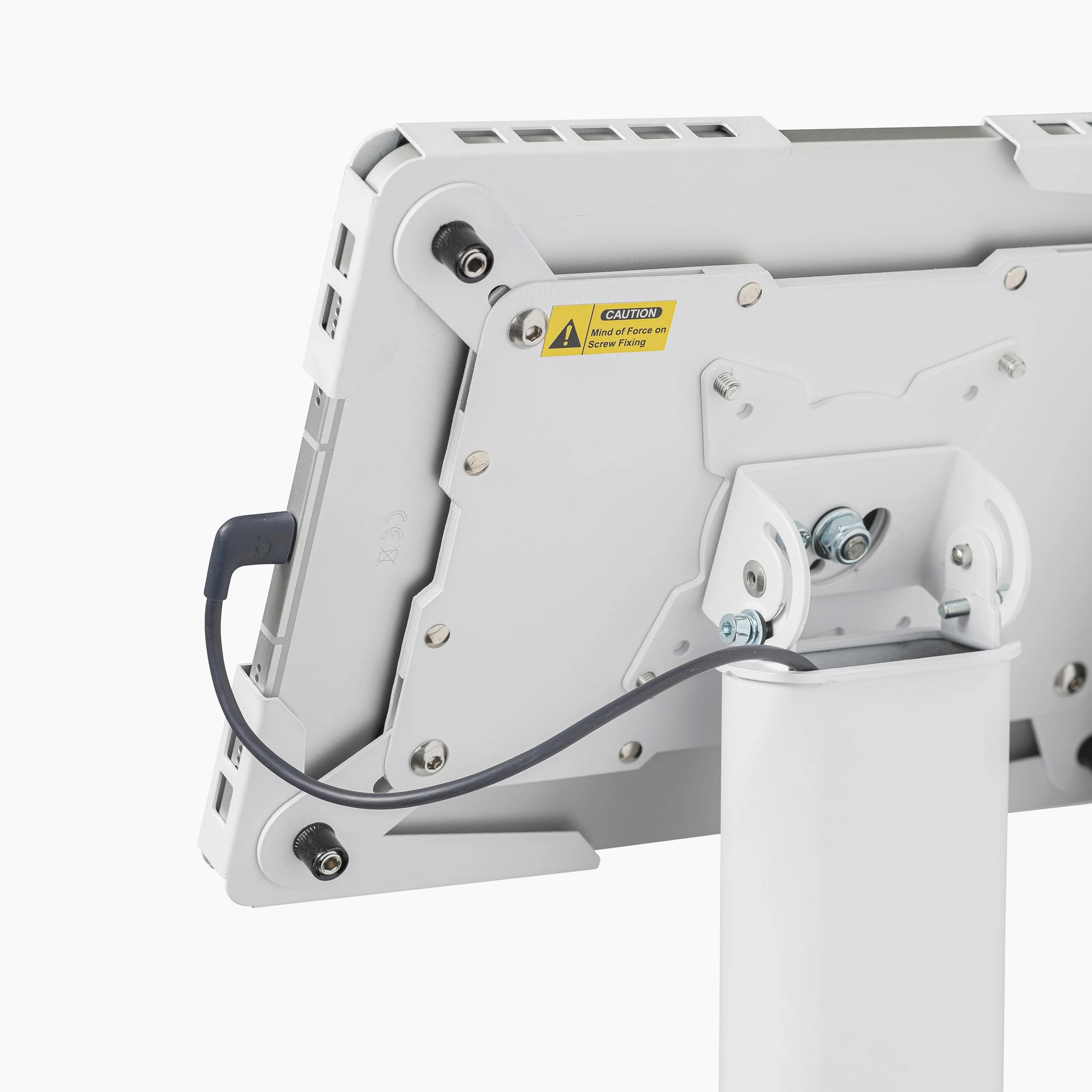 Supporto da pavimento universale per tablet regolabile 70–120 cm – per iPad e tablet 10–13 pollici – girevole, inclinabile, base stabile in metallo, gestione cavi, bianco