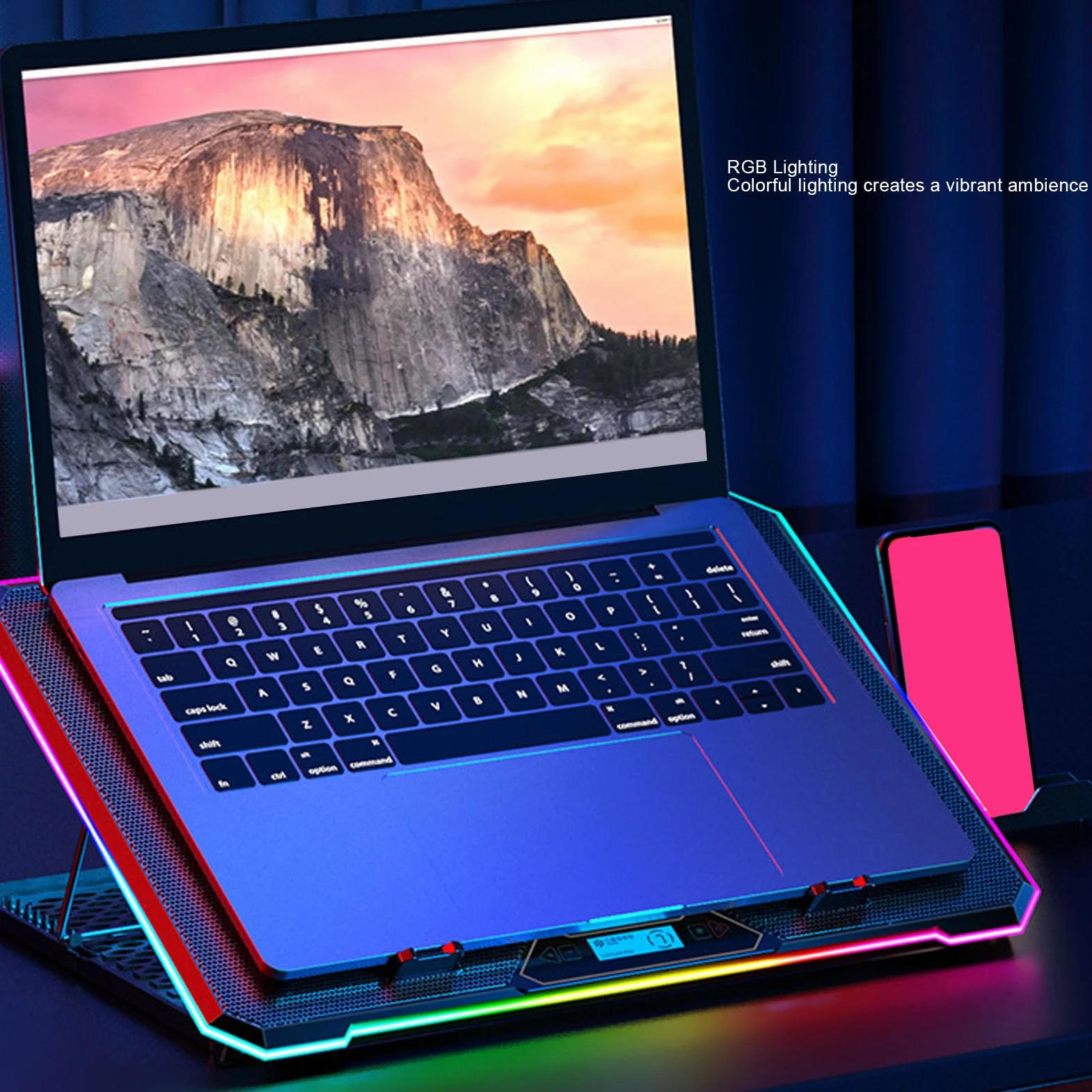 Jiawu Dispositivo di Raffreddamento per Laptop da Gioco con Luci RGB, velocità della Ventola Regolabile, Lega di Alluminio per Appassionati di Giochi (#2)