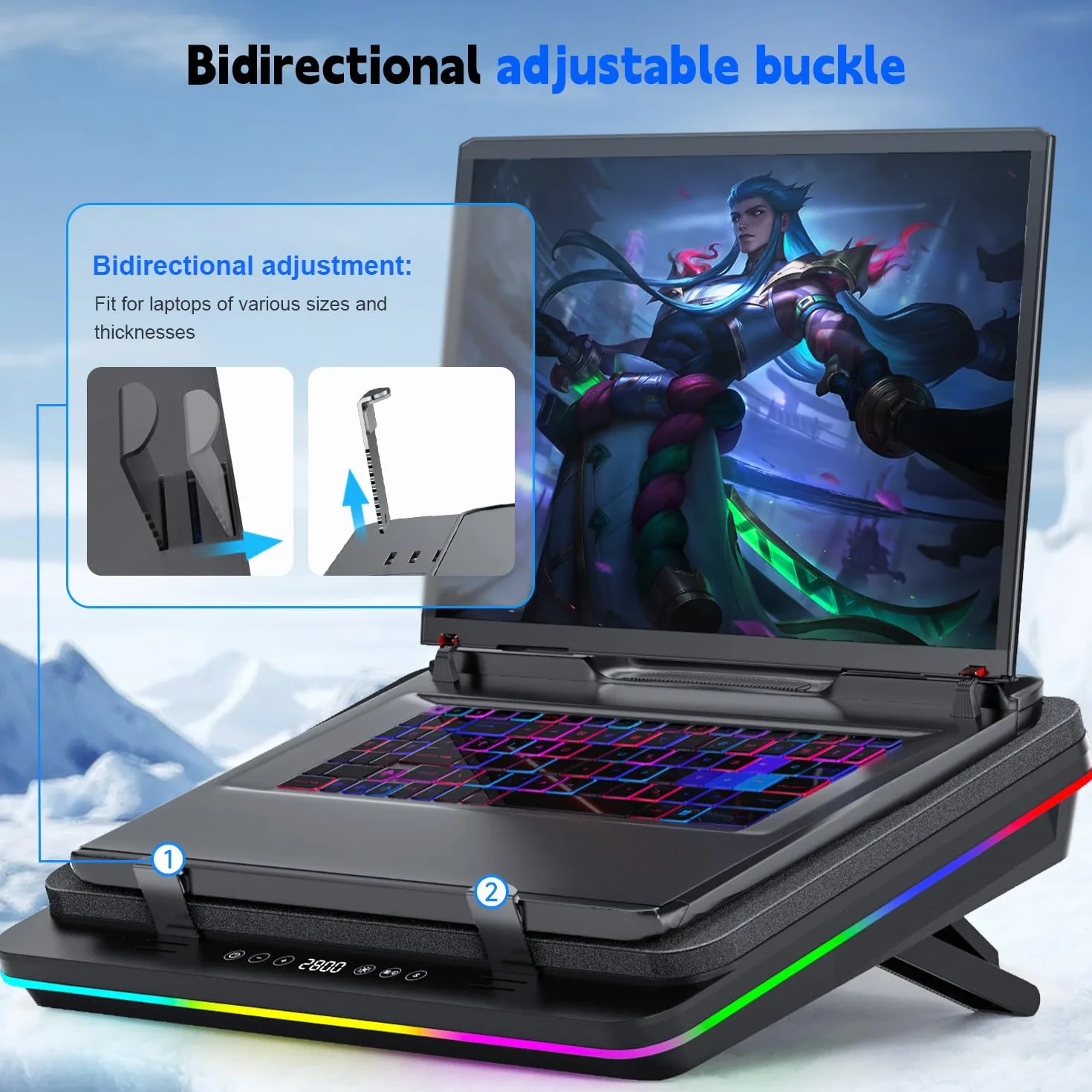 IETS GT600 - Tappetino di raffreddamento RGB per computer portatile con ventola turbo gigante (14 cm di diametro), in schiuma sigillata per un raffreddamento rapido, raffreddamento del computer