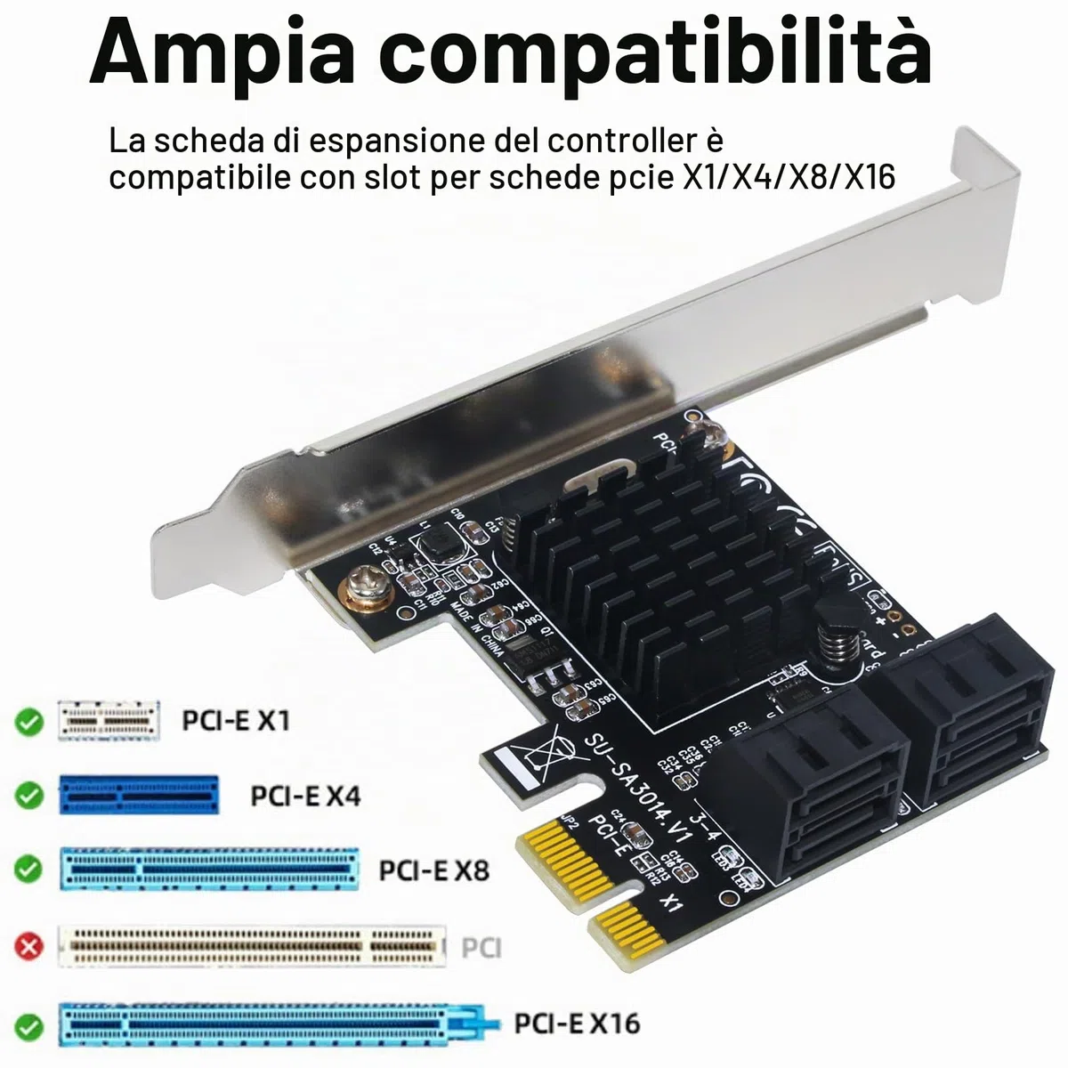 Scheda di Espansione Controller SATA 3.0 a 4 Porte PCIe - 6 Gbps Con Staffa a Basso Profilo, 4 Cavi SATA, Non RAID, Avvio Come Disco di Sistema, Supporta 4 Dispositivi