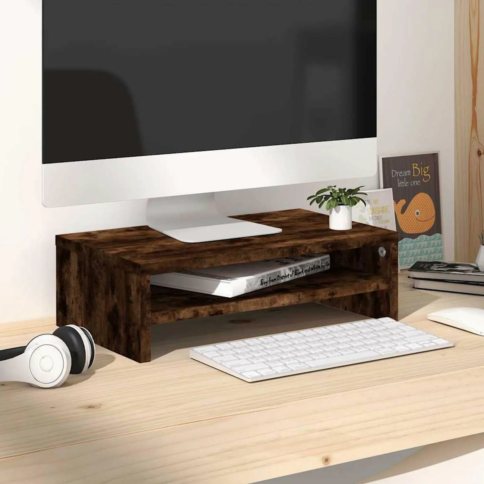 Gecheer Supporto per monitor da scrivania, per monitor e PC, altezza dello schermo, 42 x 24 x 13 cm, in legno