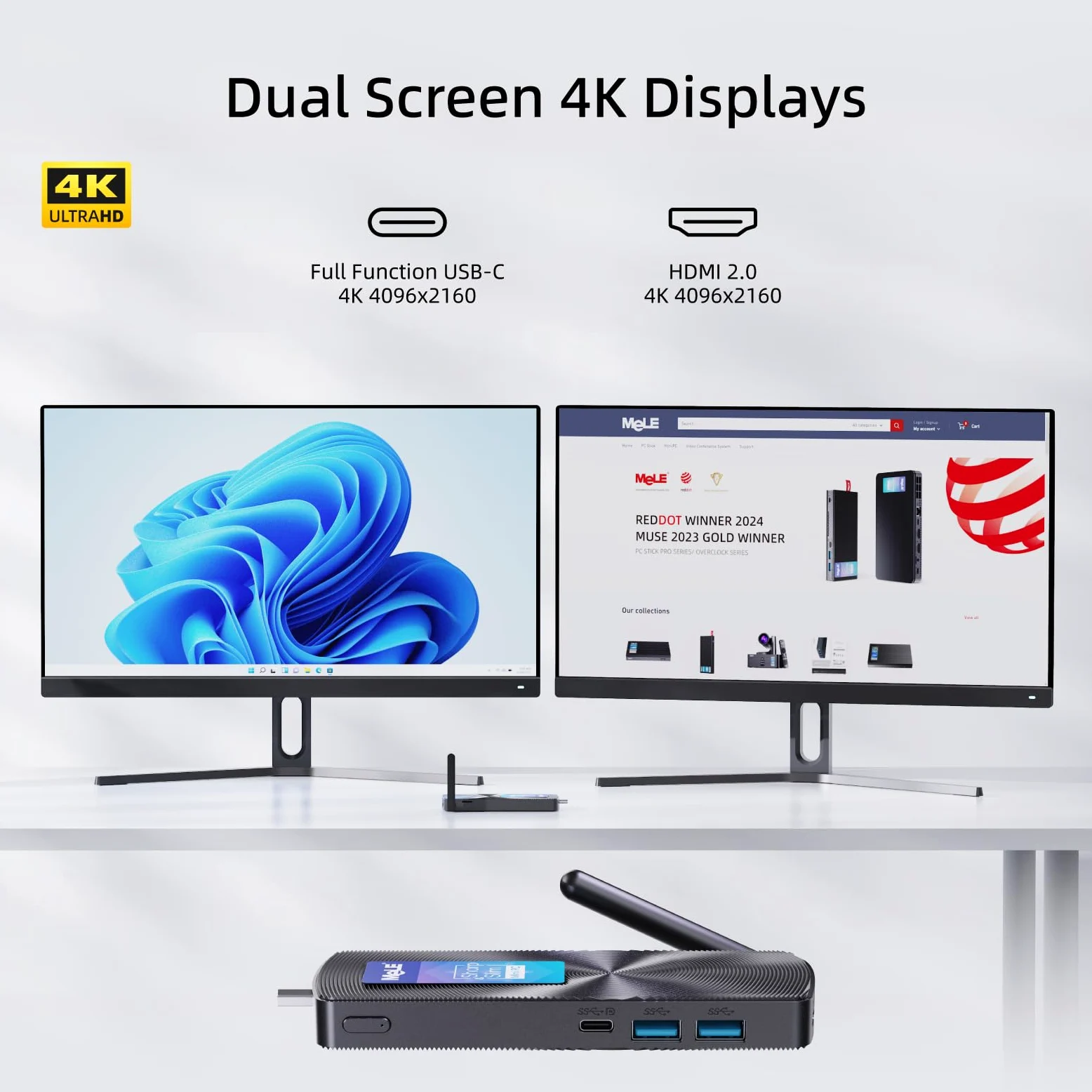 Mele PCG02 Mini PC Stick senza ventola Alder Lake N100 (fino a 3,4 GHz) 8GB LPDDR4 128GB ROM Micro computer desktop PC a fattore di forma ridotto con USB-C, 2.4G/5G WiFi, 4K HDMI per l'ufficio