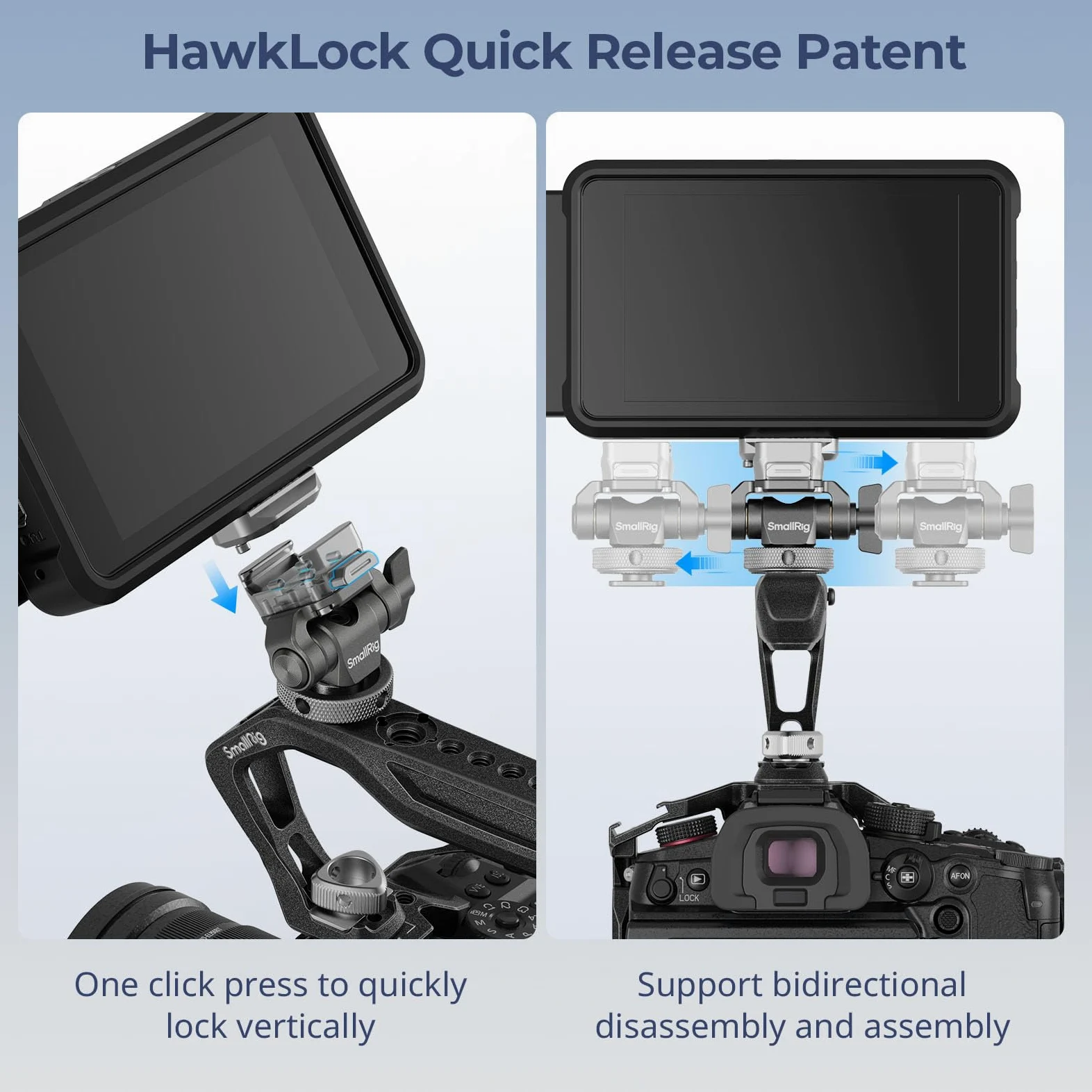 SMALLRIG HawkLock H21 Supporto per Monitor a Sgancio Rapido con Attacco Cold Shoe, Supporto per Monitor Girevole e Inclinabile Regolabile, Design Anti-torsione Doppio, per Monitor Ninja V/V+ – 4888