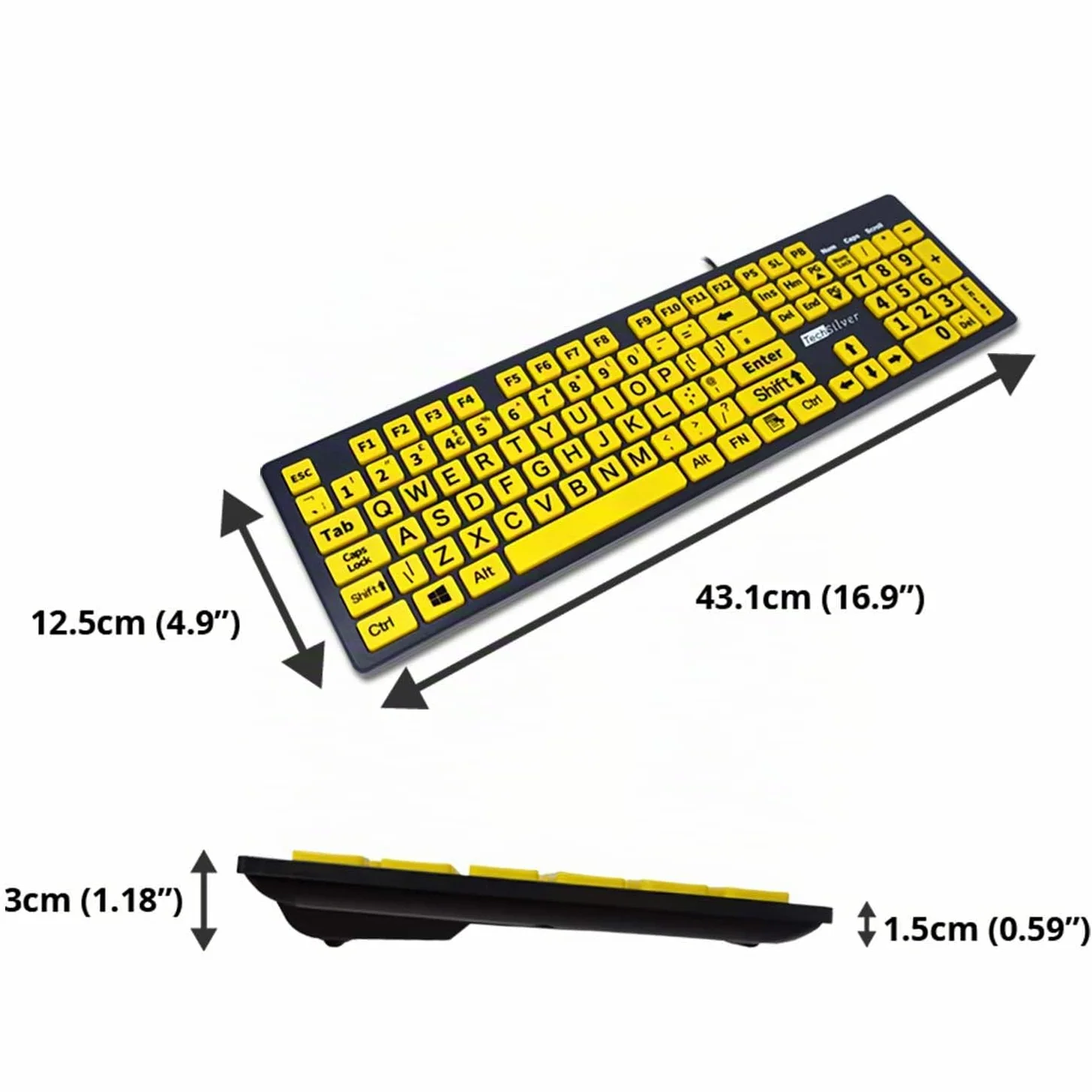 Tastiera grande per stampa – Giallo ad alto contrasto – USB cablata per ipovedenti e anziani – layout UK