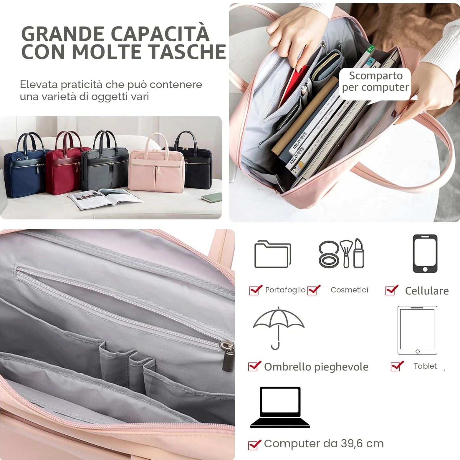 NICOLE & DORIS Borsa per Computer Portatile 15-16Inch Borse da Lavoro Donna Impermeabile Borsa per Laptop Uomo Borsa Business a Tracolla per Scuola/Ufficio/Lavoro