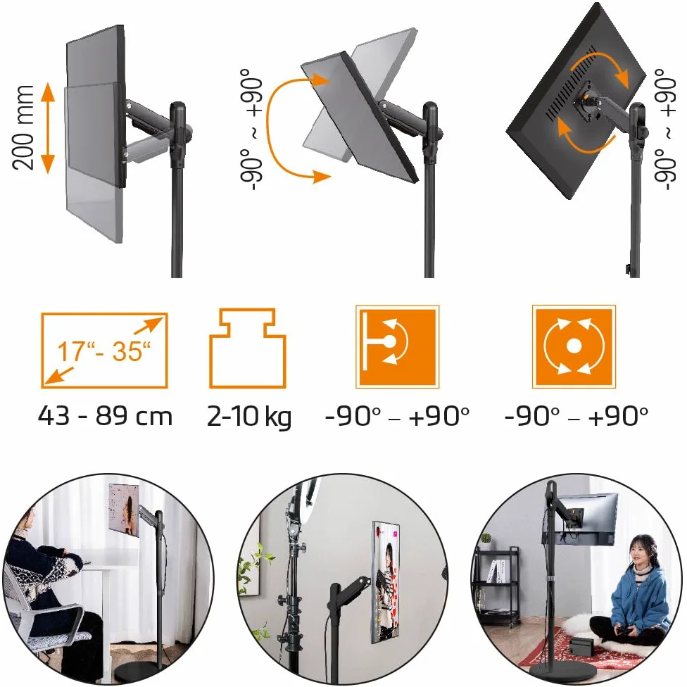 My Wall HT34L - Supporto singolo per monitor da 17 a 88,9 cm (35), inclinabile, altezza regolabile