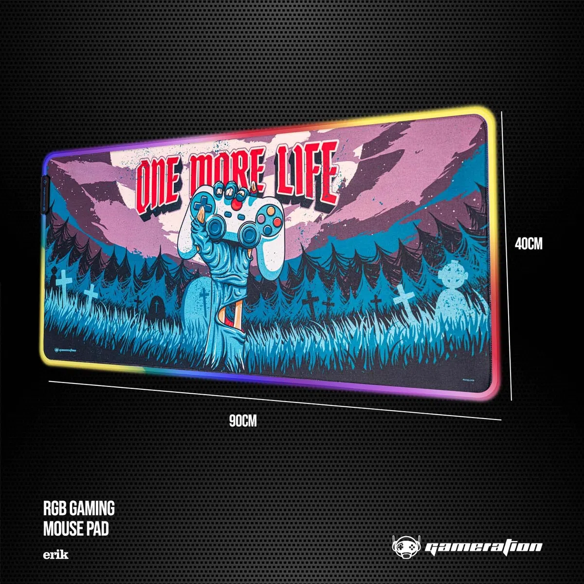 Grupo Erik: Tappetino Mouse XXL Gamer One More Life | Tappetino Mouse 900x400, Tappetino RGB LED con 14 effetti luce e cavo USB, base antiscivolo, 100% waterproof, Tappetino Gaming LED