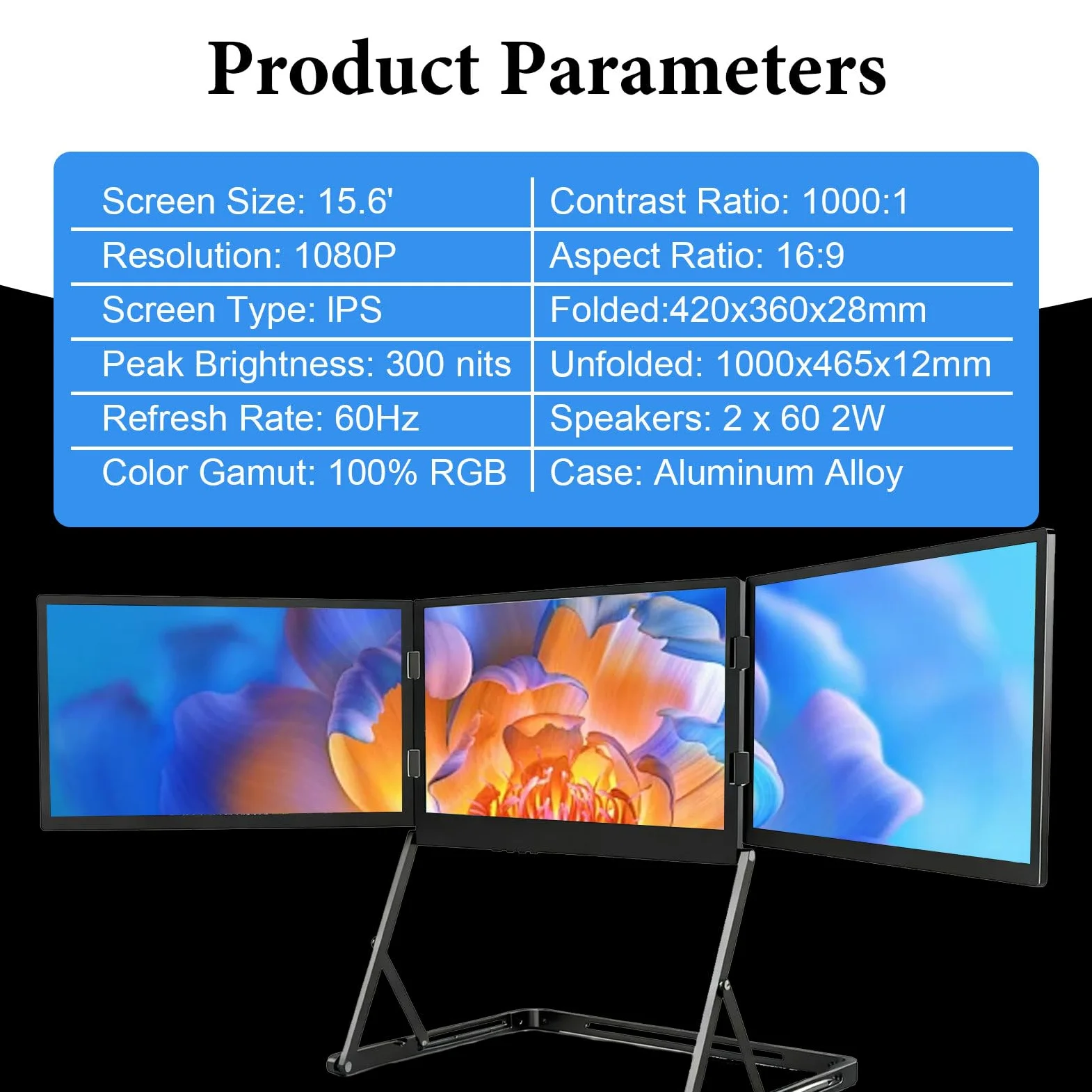 Monitor Portatile 15,6 Pollici Hdr Ips, Estensore Schermo Triplo Laptop, Display Aggiuntivo per Smart Working, Setup Triple Monitor Laptop per Designer