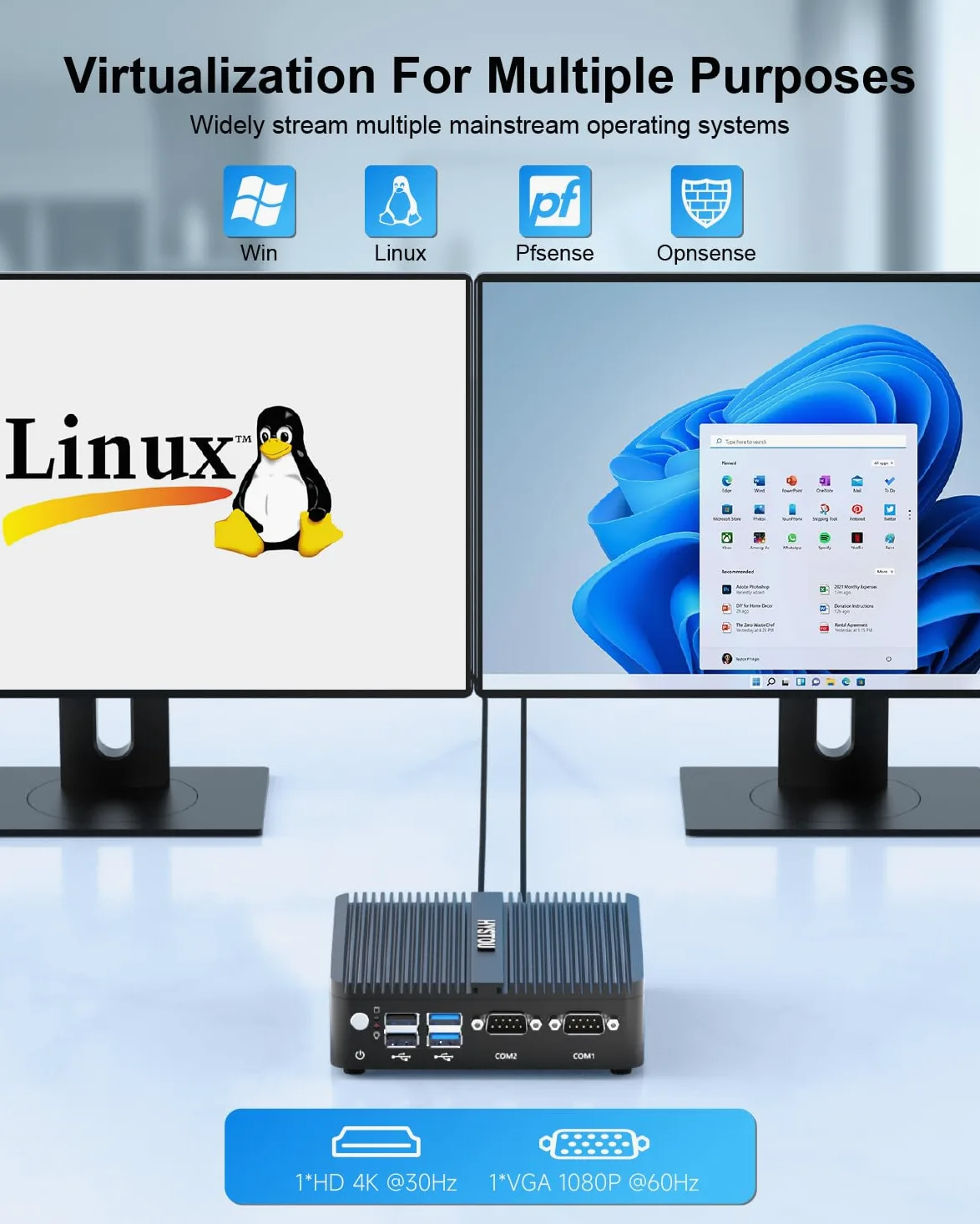HYSTOU PC Industriale Core J5005 8GB Ram 128GB SSD Mini PC Fanless per Industriale