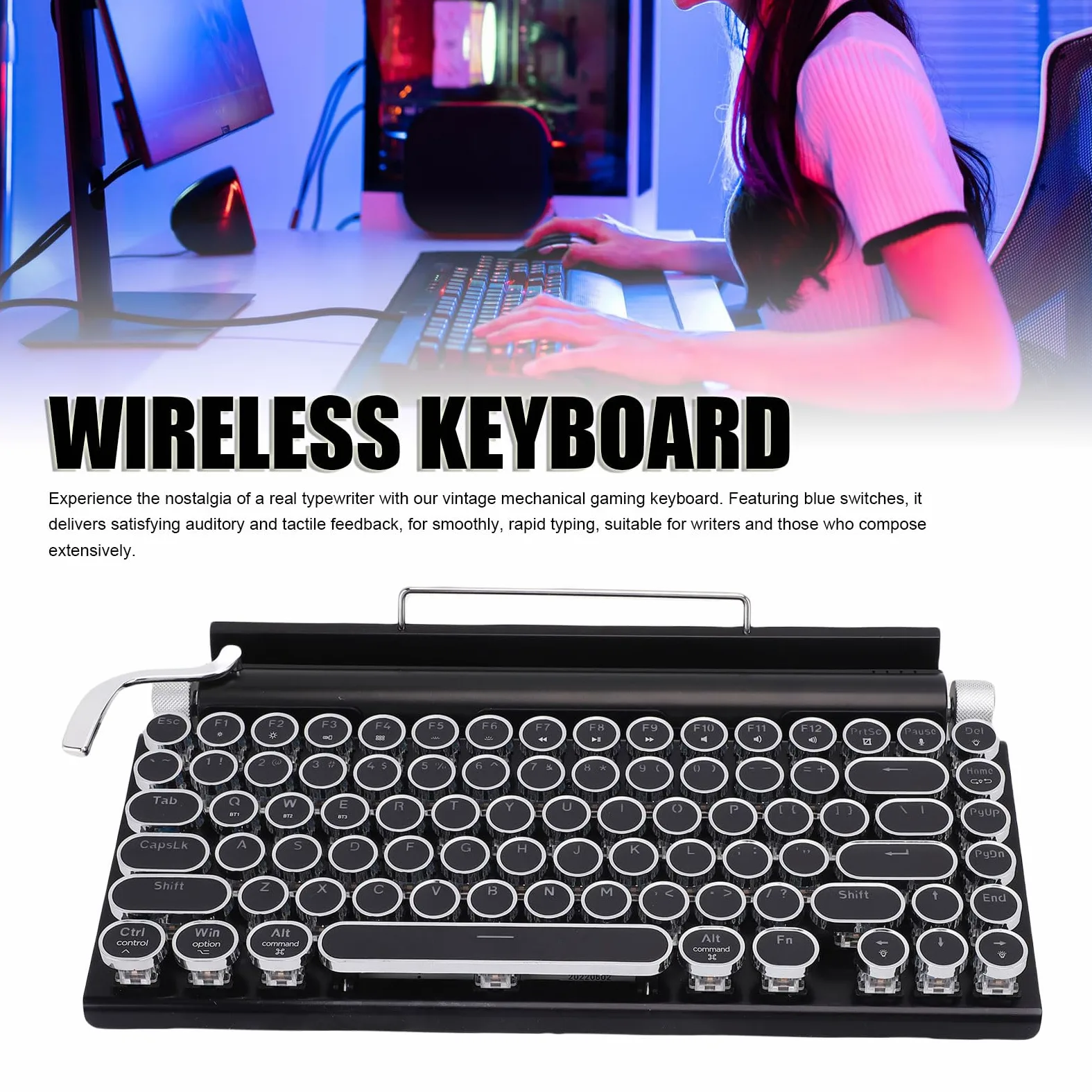 Tonysa Tastiera Meccanica retrò, Tastiera Bluetooth/Wired -scrittrice, Tasti Rotondi, modalità di Retroilluminazione 14, Compatibili con PC/tablet (Punk Metal Frame Design) (BLACK)