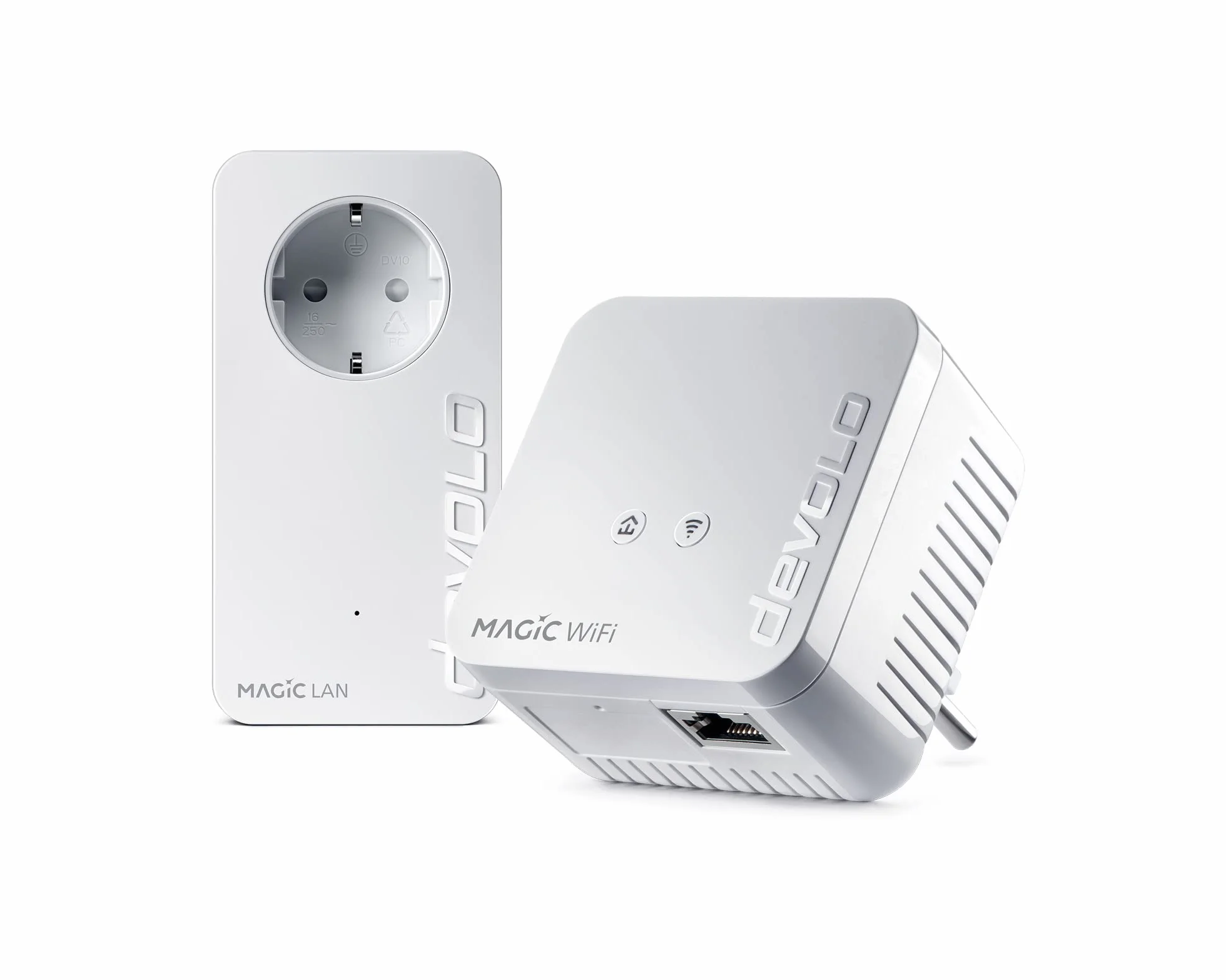 devolo Mini Starter Kit Magic 1 - 1200 WiFi, set compatto, 2 adattatori WiFi Powerline per una rete domestica sicura (1200 Mbit/s, 1 x connessione LAN Fast Ethernet, WiFi mesh, tecnologia G.hn) Bianco