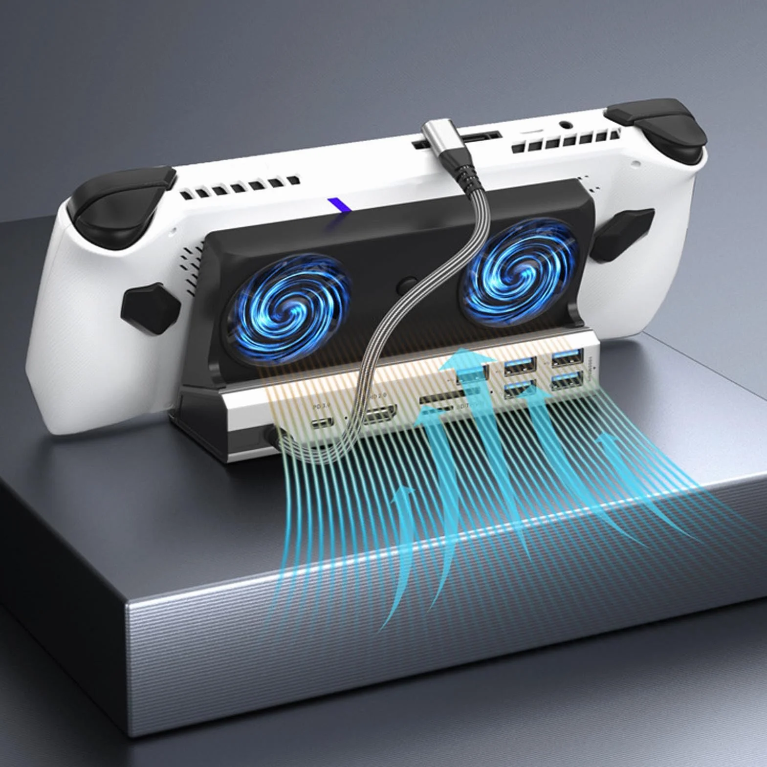 Sxhlseller Docking Station per Console di Gioco per Legion Go S, Hub 4K 10 in 1 con Doppia Ventola di Raffreddamento, Base di Ricarica Rapida PD 100 W con Ethernet e RGB per ROG Ally Steam Deck