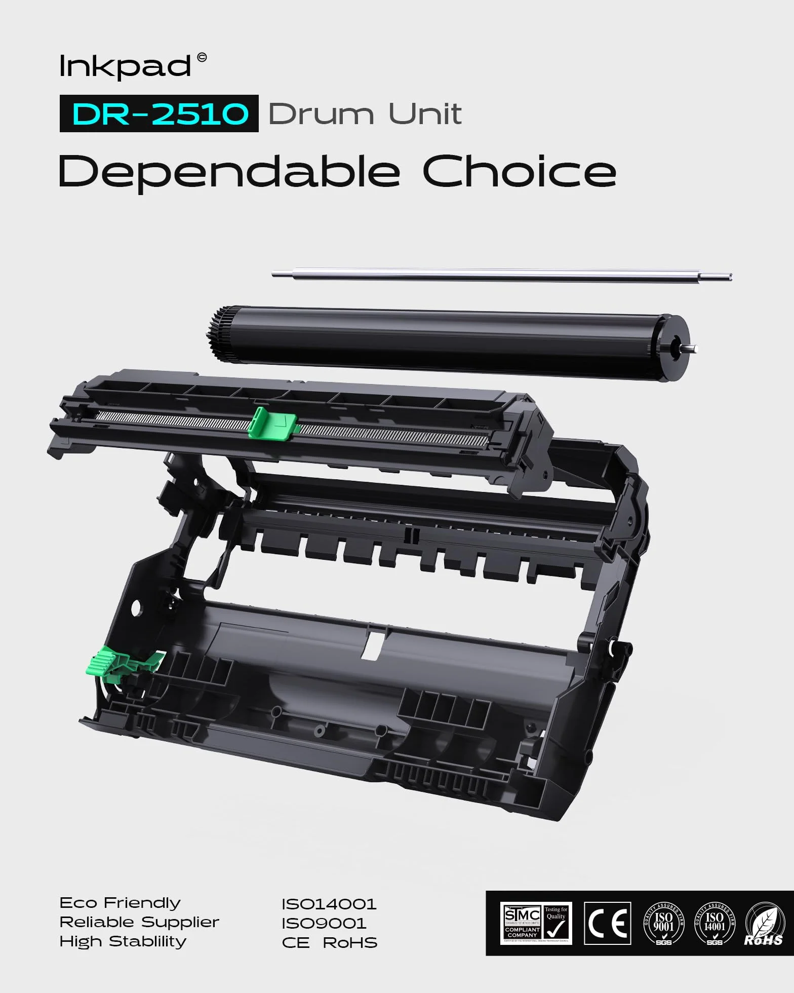 iNKPAD DR2510 unità Tamburo Compatibile con Brother TN2510 TN2510XL per HL-L2400DW HL-L2445DW DCP-L2660DW DCP-2620DW MFC-L2800DW MFC-L2860DW