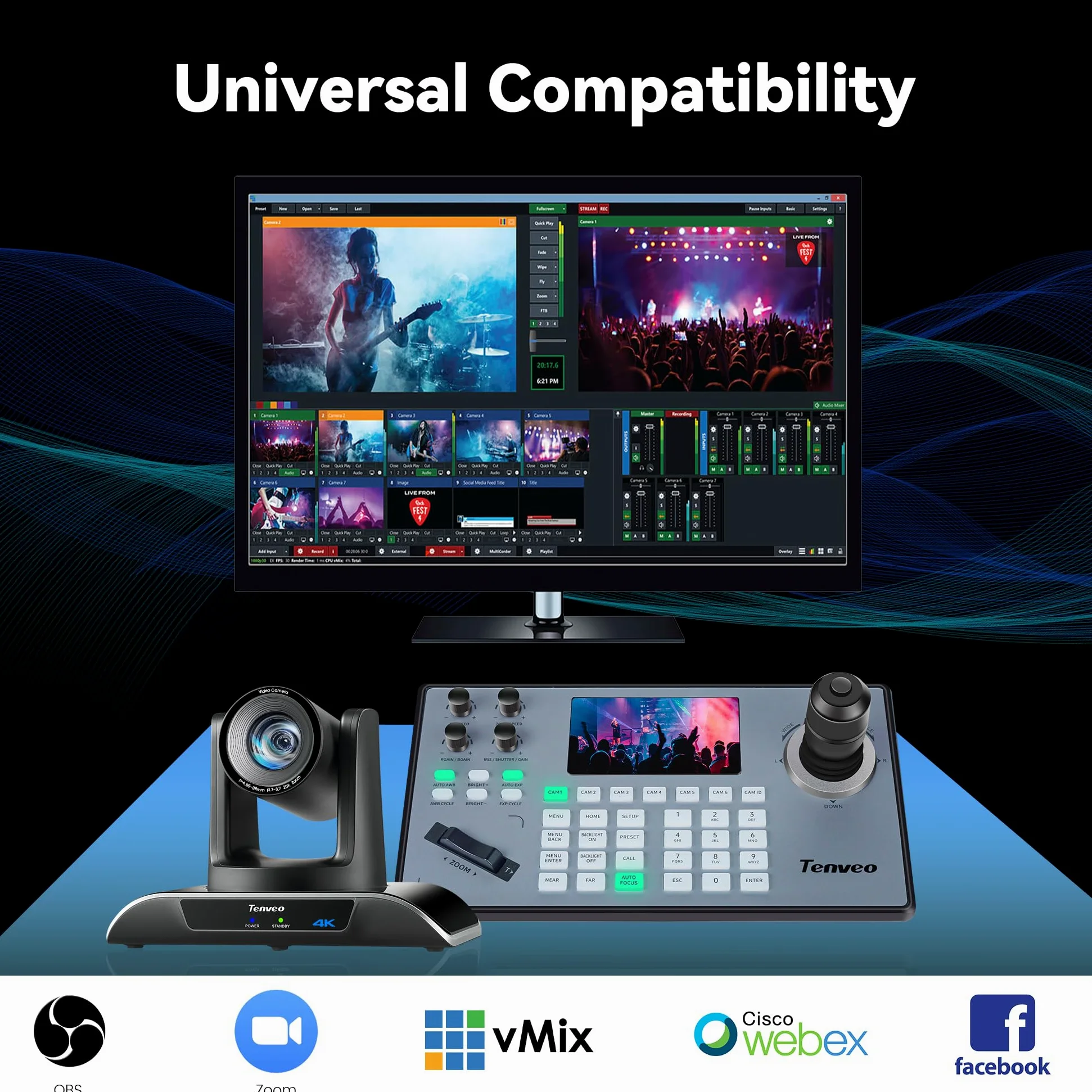 Tenveo Telecamera PTZ NDI 4K con AI Auto-Tracking, Zoom Ottico 20x, USB3.0/HDMI/LAN PoE Camera PTZ NDI per IP Live Streaming Chiesa Videoconferenze Eventi YouTube OBS vMix Livestream