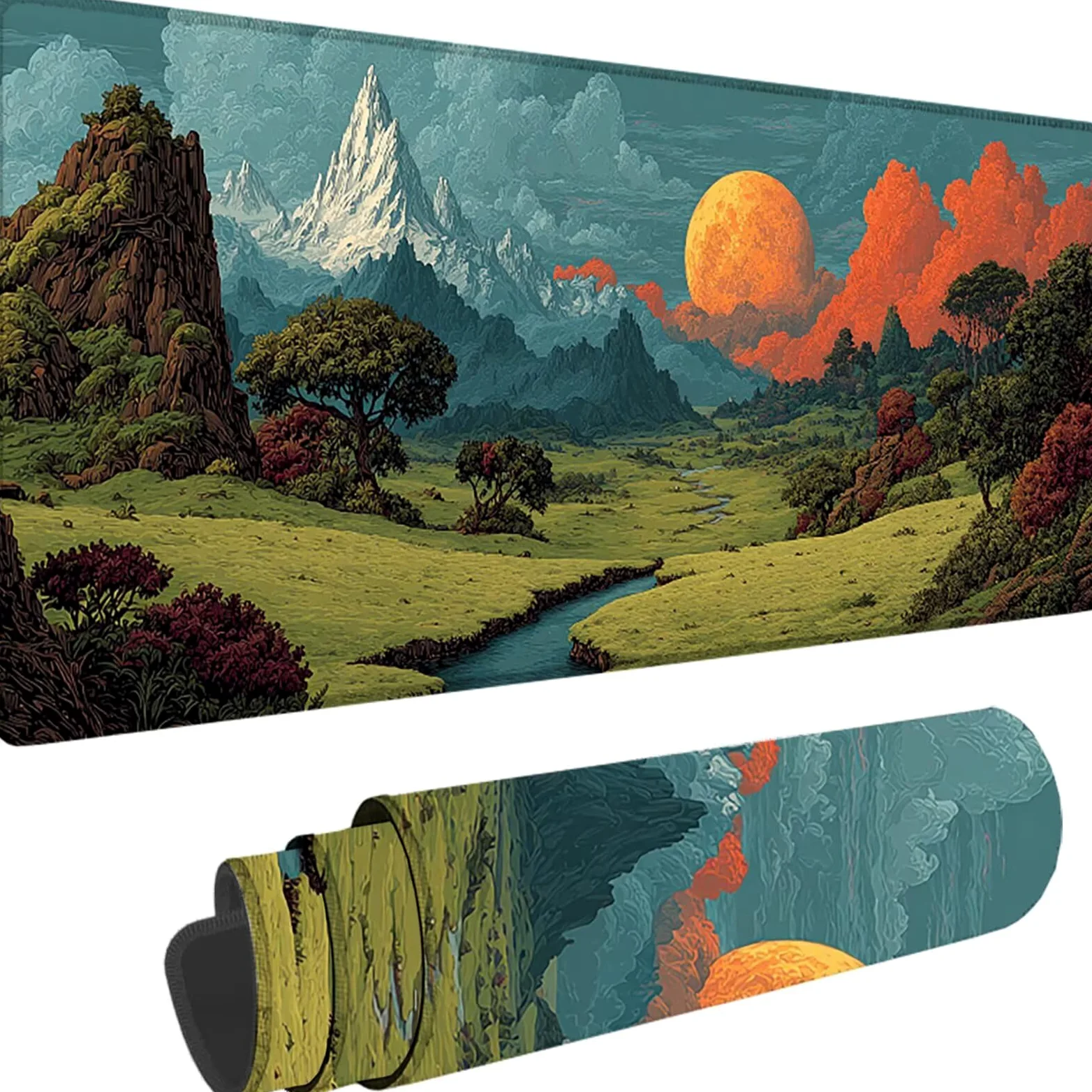 Tappetino Mouse Gaming Grigio Tappetino Mouse XXL 1000x500x3 mm, Paesaggio Mousepad Accessori Gaming con Bordi Cuciti, Sottomano Scrivania Migliorare la Precisione e la Velocità per Giocatori w-9302
