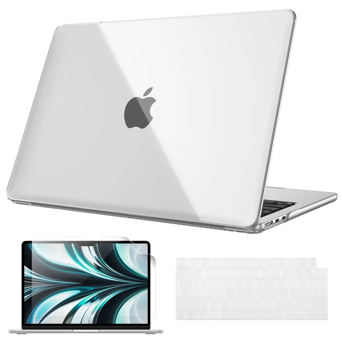 FINTIE Custodia Compatibile con MacBook Air 13.6 Pollici M5/M4/M3/M2 (2026-2022, A3449/A3240/A3113/A2681) - Cover Rigid Trasparente Guscio Case con Cover per Tastiera & Proteggi Schermo, Cristallo