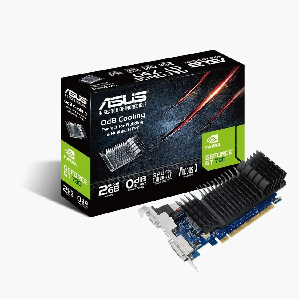 ASUS NVIDIA GeForce GT 730, Scheda Grafica, 2GB GDDR5, PCIe 2.0, HDMI, DVI, D-Sub, Supporta Fino a 3 Monitor, Design a due Slot, Ridotto Consumo Energetico, GPU Tweak II, Blu/Nero