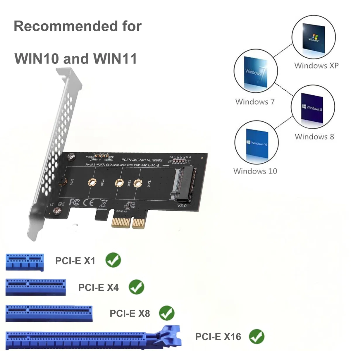 Scheda di Espansione M.2 NVME su PCIe 3.0 1X, Scheda Adattatore PCIe NVME M-Key SSD, Compatibile con formati 2280/2260/2242/2230