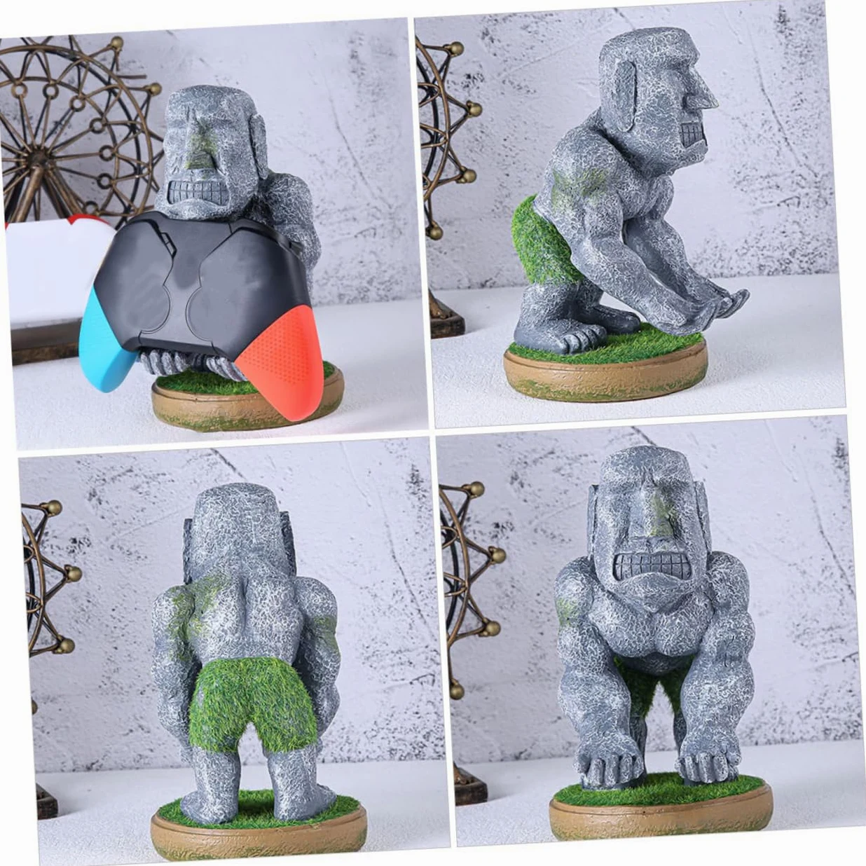 Tofficu Supporto Controller Gaming in Resina a Forma di Statua Moai, Multiuso e Durevole, per Desktop e Casa, Accessorio Postazione Gaming Originale