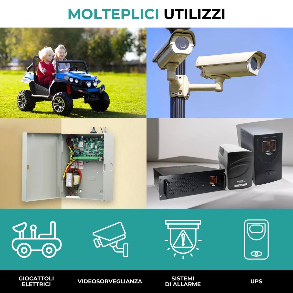 Batteria al Piombo AGM 12V 7Ah Ricaricabile, Attacchi Faston F2 6,3mm, ideale per Gruppi di Continuità UPS, Sistemi di Emergenza, Allarme, Videosorveglianza, UPS-B712