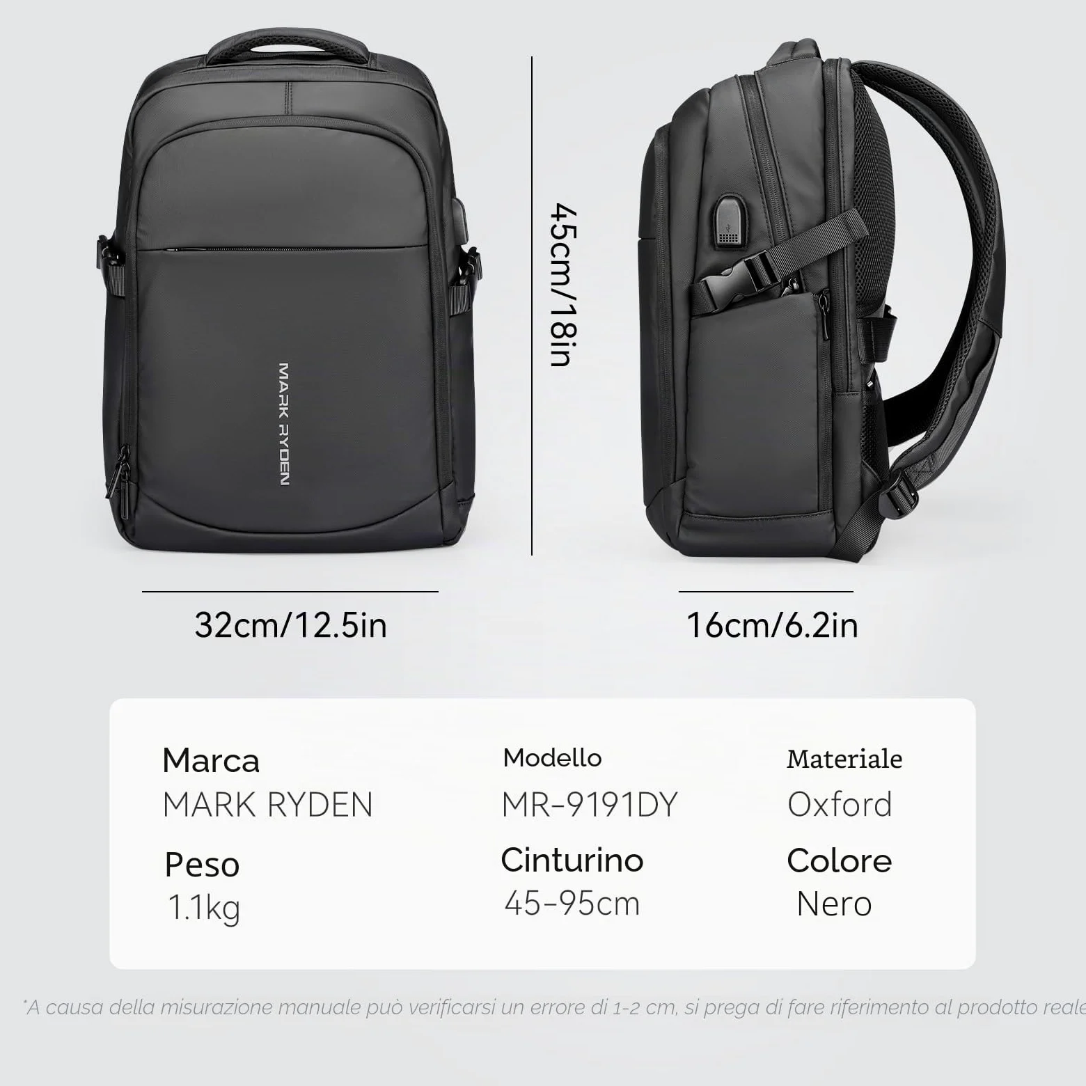 MARK RYDEN Zaino per Computer Portatile da 15.6 Pollici per Laptop PC Anti Borseggio Anti Graffio Zaino da Lavoro Impermeabile con Presa Ricarica USB per Viaggiare Scuola e Ufficio