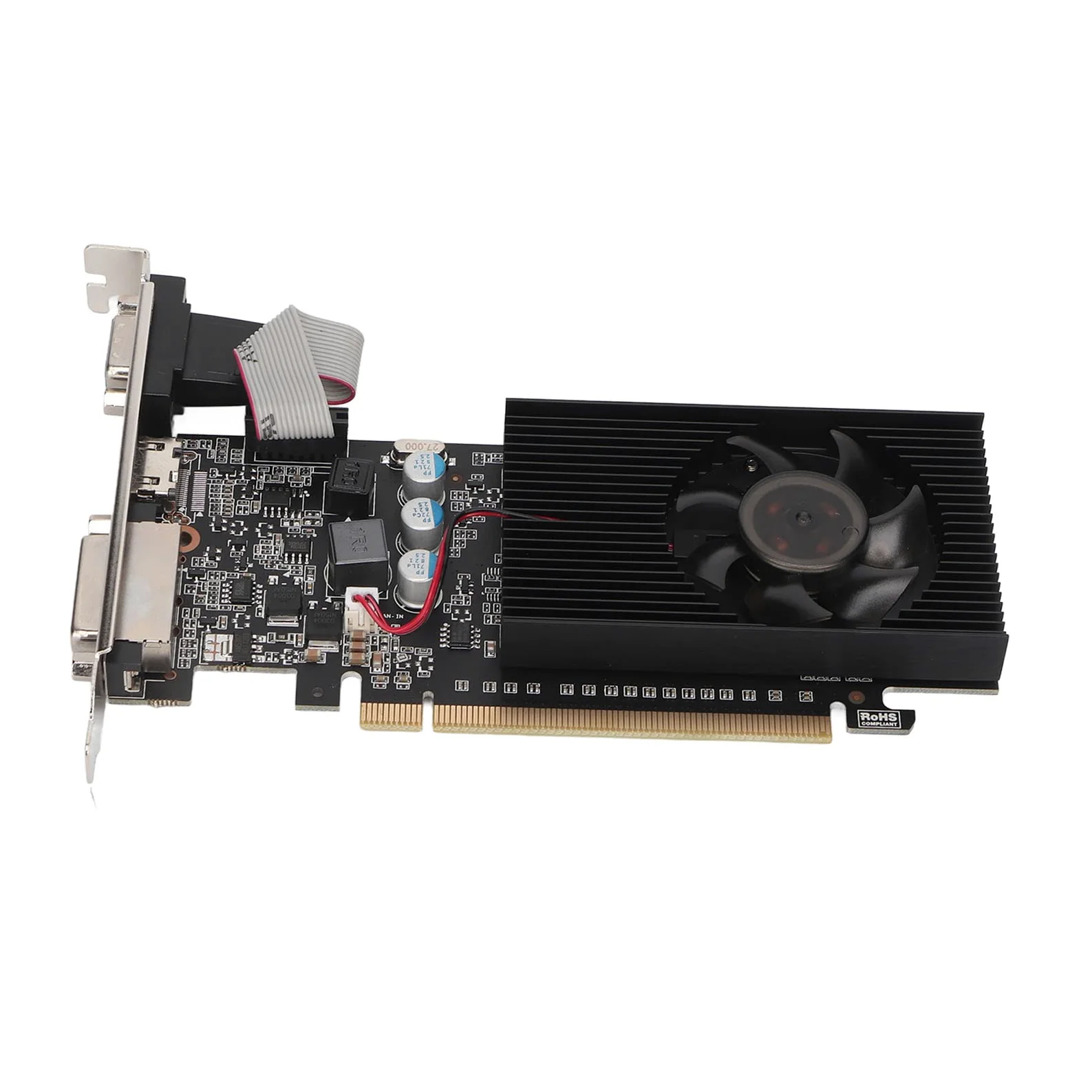Scheda Grafica DDR3 GT610 da 2 GB, Scheda Grafica a Basso Profilo a 64 Bit 1000 MHz, Scheda Grafica per Computer con Scheda Video 2K con HDML/VGA/DVI, PLUA E Play