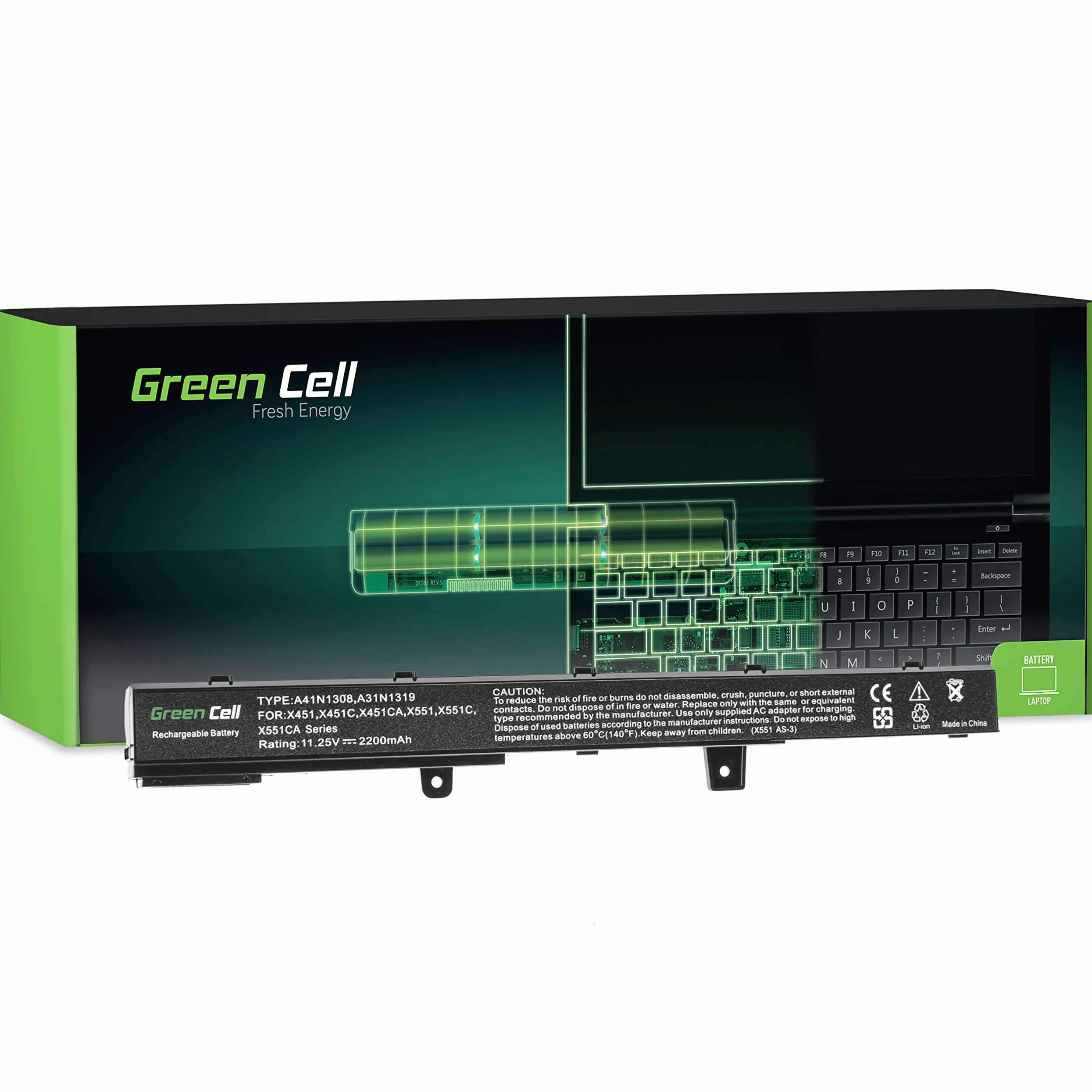 Green Cell Batteria Asus A31N1319 A31LJ91 per Portatile Asus X551 X551C X551CA X551M X551MA X551MAV R512 R512C D550 D550C F551C F551CA F551M F751L R508CA R509 R512CA X451 X451CA X451MAV X751L (11.25V)