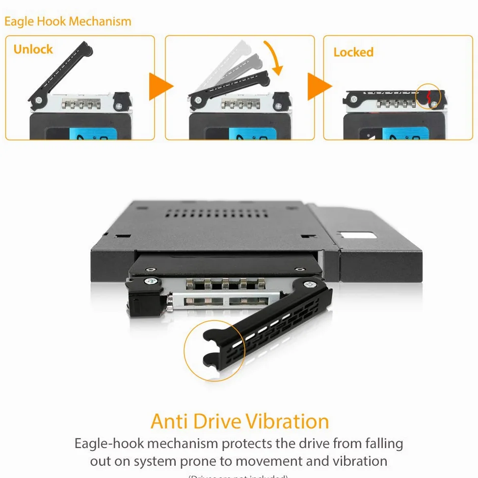 ICY DOCK Adattatore caddy SSD/HDD con rack rimovibile, custodia rack per SSD/HDD 2,5' SATA Hot-Swap per alloggiamento unità ottica sottile CD/DVD-ROM 12,7 mm ODD o FDD - ToughArmor MB411SPO-B