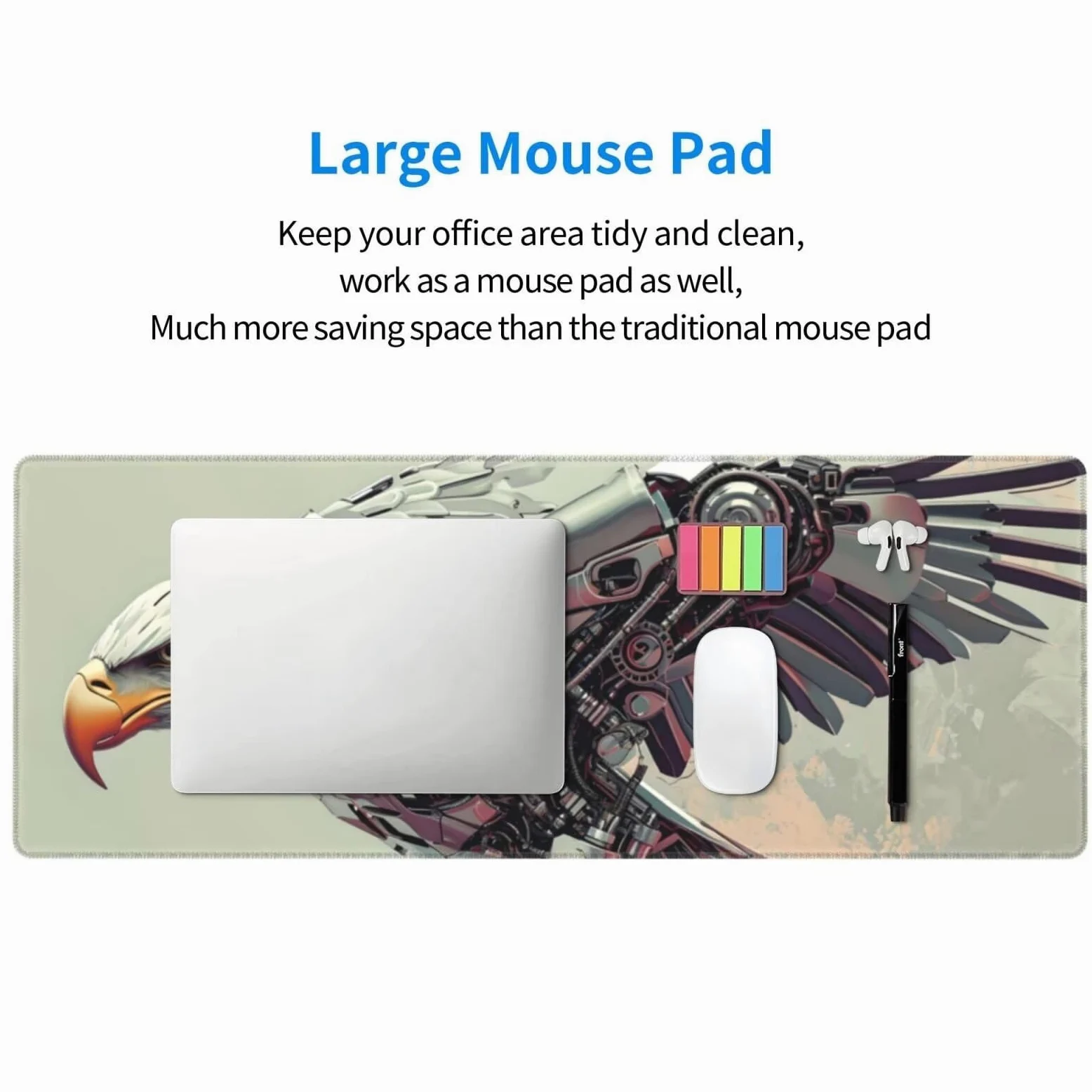 Tappetino Mouse, Tappetino Mouse Gaming Grande XXL 1500x800x3mm Tappetino Scrivania Mouse Pad, Base in Gomma Antiscivolo, Bordi Cuciti,Lavabile, Mousepad per Ufficio e Gaming (aquila) R-442
