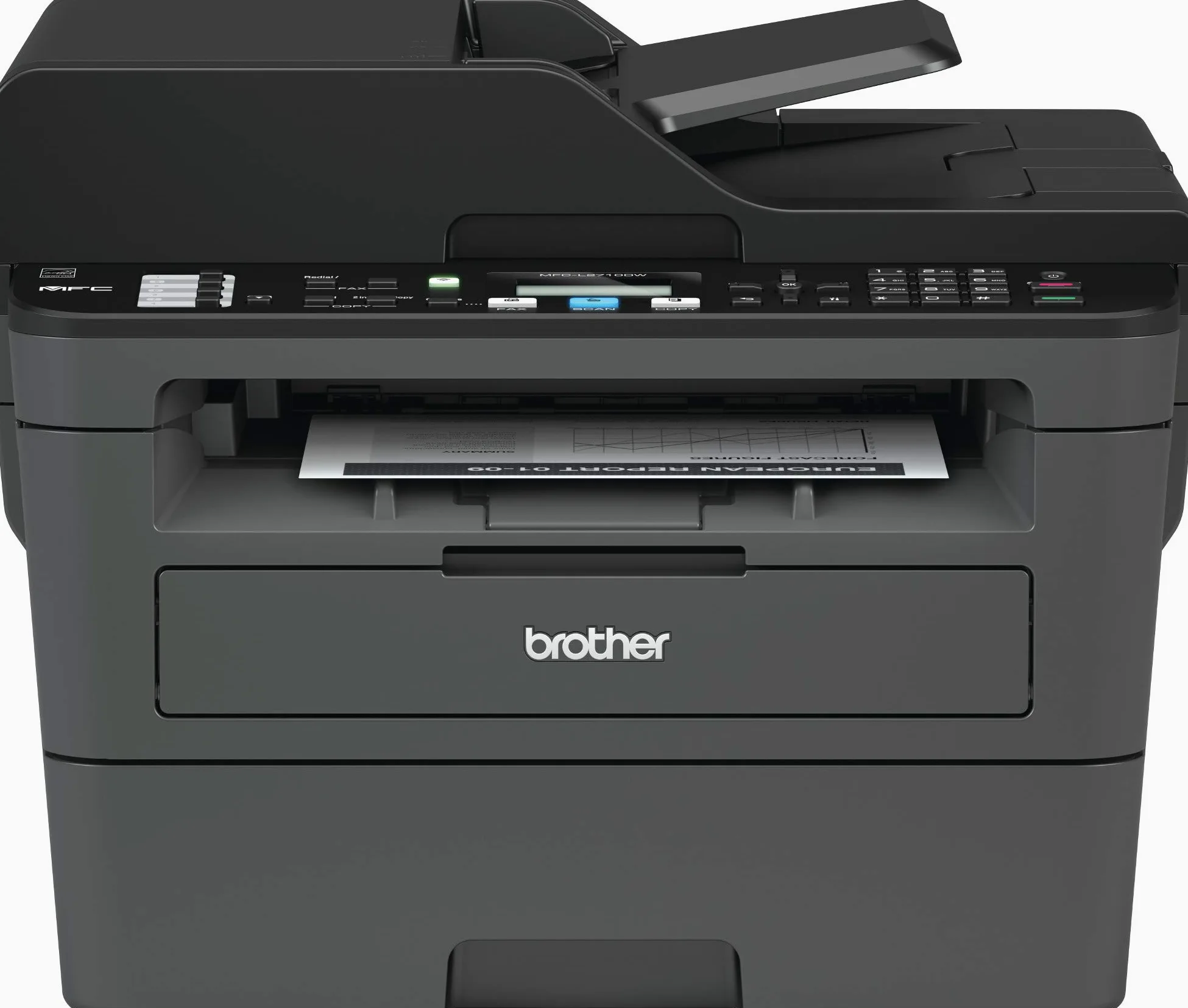 Brother mfcl2710dw — Stampante laser multifunzione monocromatica con fax e stampa (30 ppm fronte/retro, USB 2.0, Ethernet, WiFi Direct, processore da 600 MHz, 64 MB di memoria) grigia
