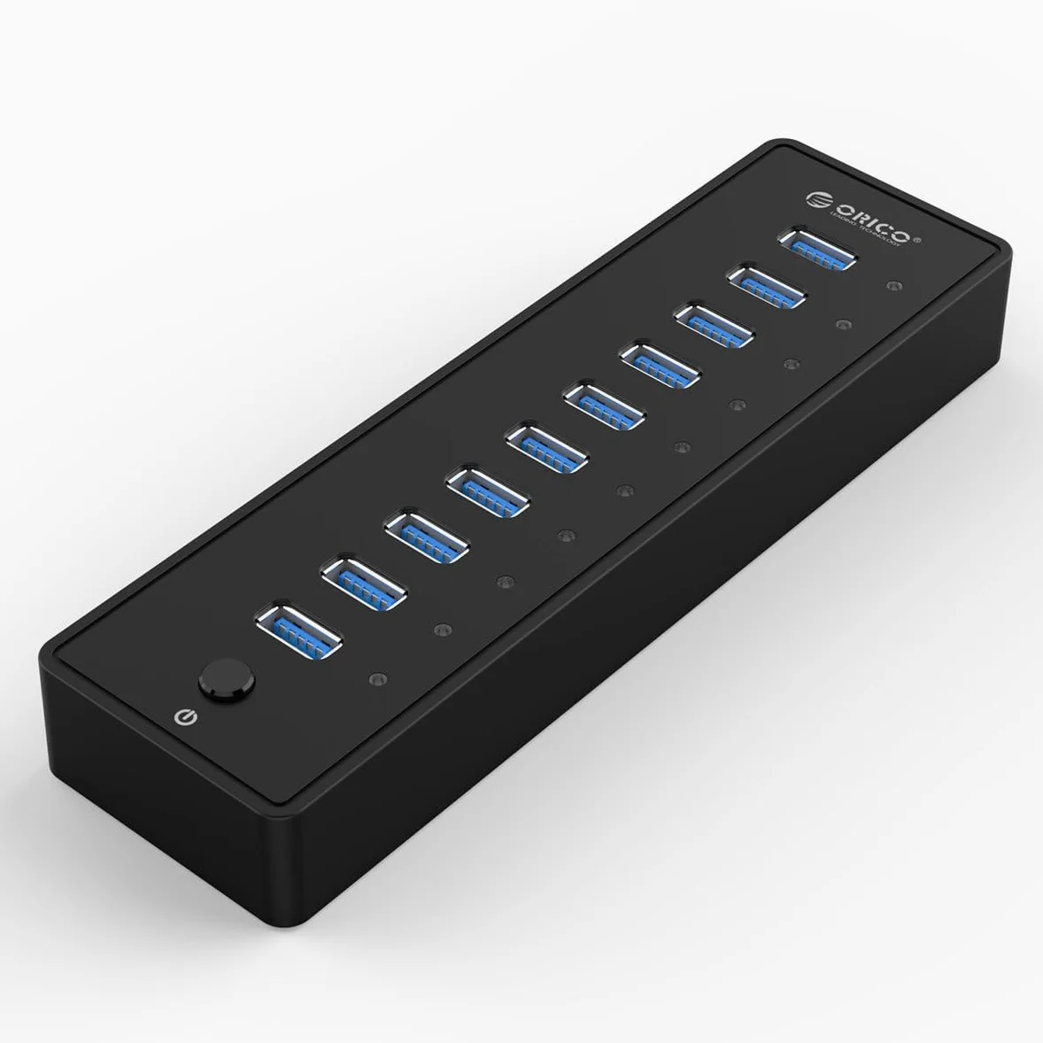 ORICO 10 Portes Hub USB 3.0 con Interruttore di Alimentazione e Adattatore di Alimentazione 45W (12V4A), Hub Dati a 5 Gbps di Alta Velocità per PC Desktop Computer Notebook MacBook iMac