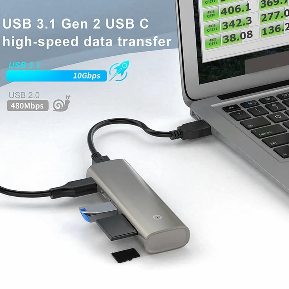 Adattatore Hub USB C in lega di alluminio USB C Splitter Hub a 6 porte 1 A 5 USB 3.1 Gen 2 Adattatore multi-porta per Notebook Desktop