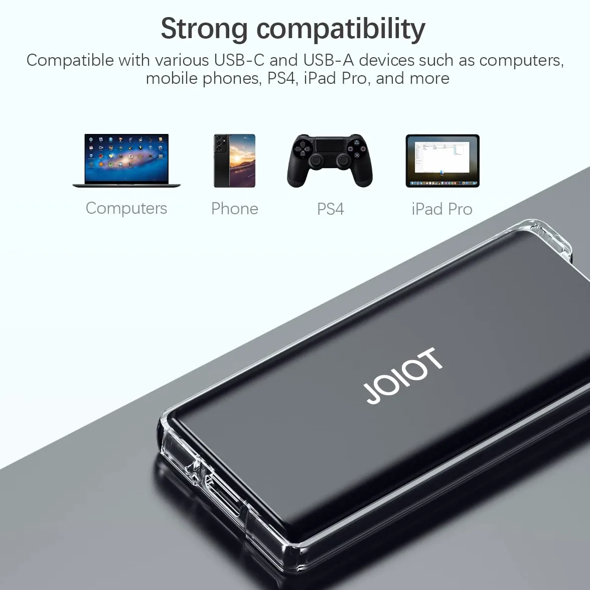 JOIOT Unità SSD esterna portatile da 1 TB, fino a 540 MB/s, unità flash USB 3.1 di tipo C, unità a stato solido esterna, cavo SSD portatile tipo A a C per PC/laptop/Mac/Android/Linux