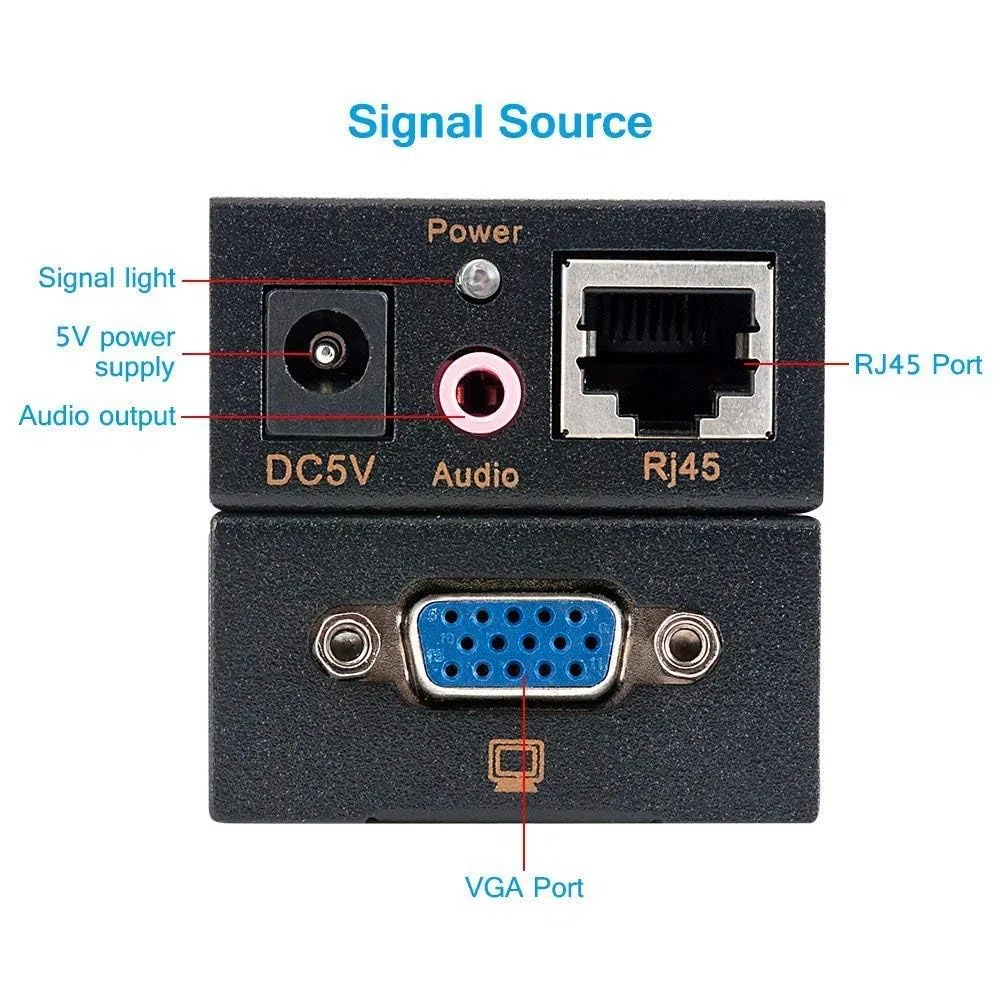VGA Extender VGA a RJ45 2 pezzi 100m, Amplificatore Splitter Video Ricevitore Trasmettitore Cavo Ethernet con Supporto Audio Mittente Ricevitore DVR HD 3D