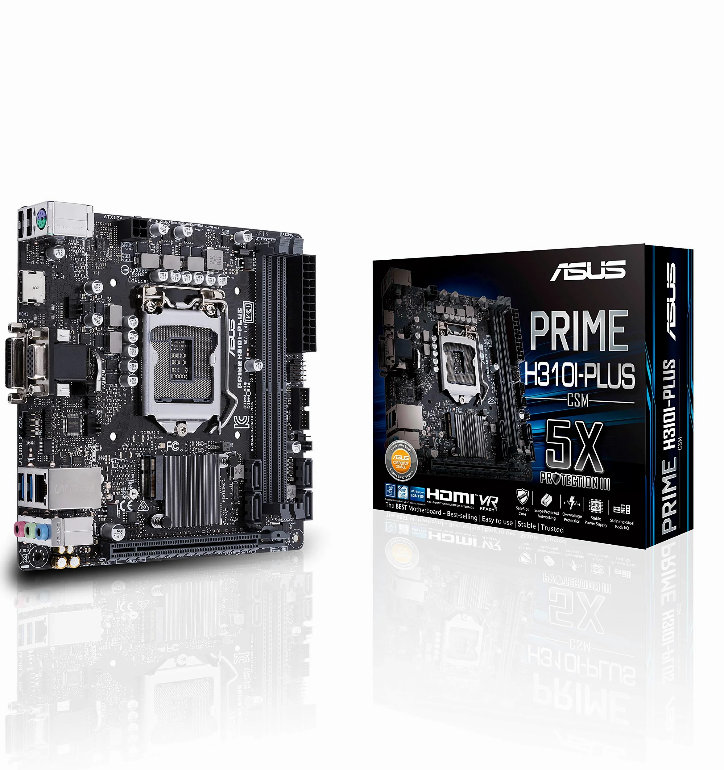 Asus PRIME H310I-PLUS/CSM Scheda Madre Mini-ITX, Intel LGA-1151 con DDR4 a 2666 MHz, Chiave M.2 e Supporto M.2 E, HDMI, SATA 6 Gbps e USB 3.1 Gen1, Nero
