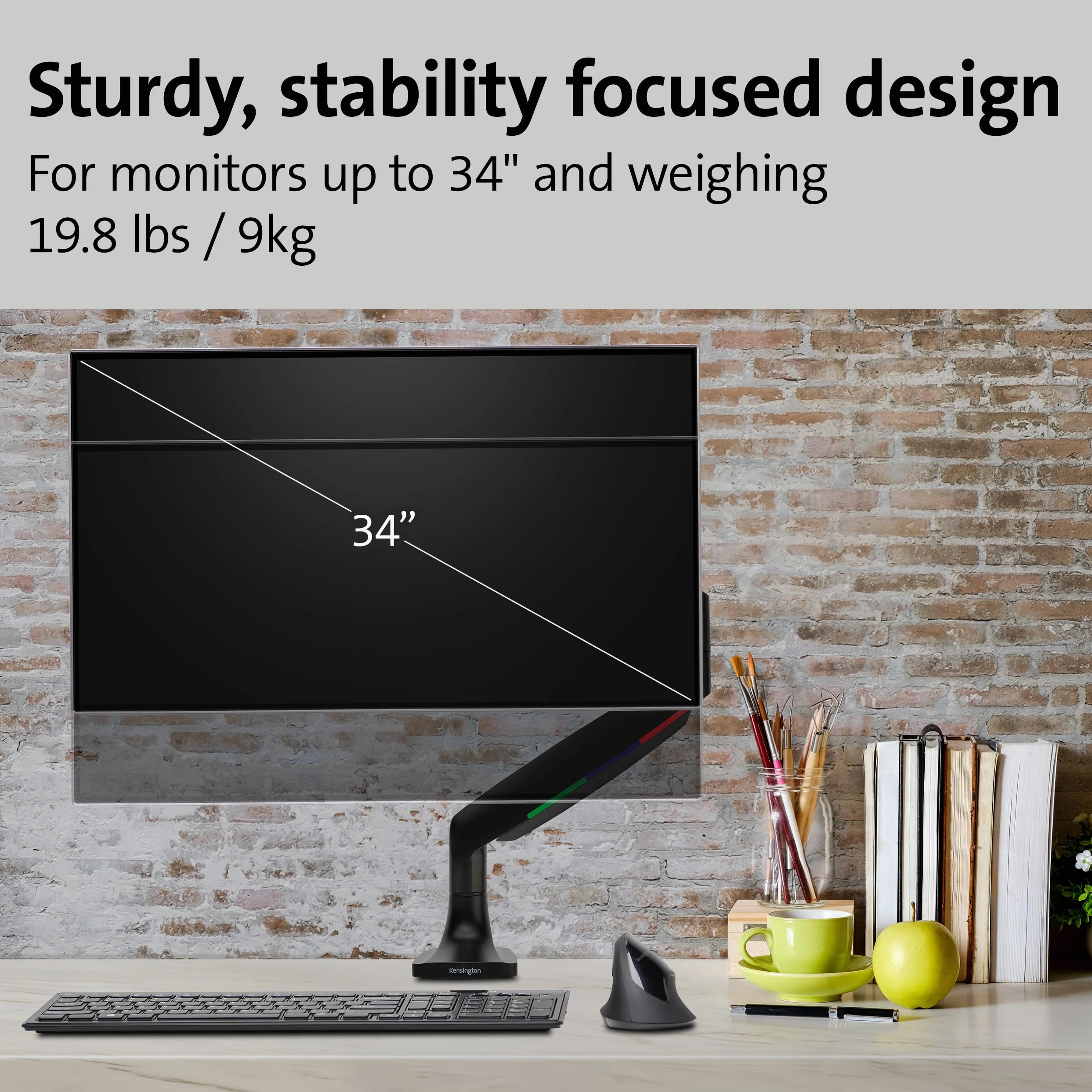 Kensington Braccio per Monitor Singolo con Piastra Vesa, Altezza Regolabile One-Touch, per l'Home Office, Molla a Gas Integrata, Nero (K59600WW)
