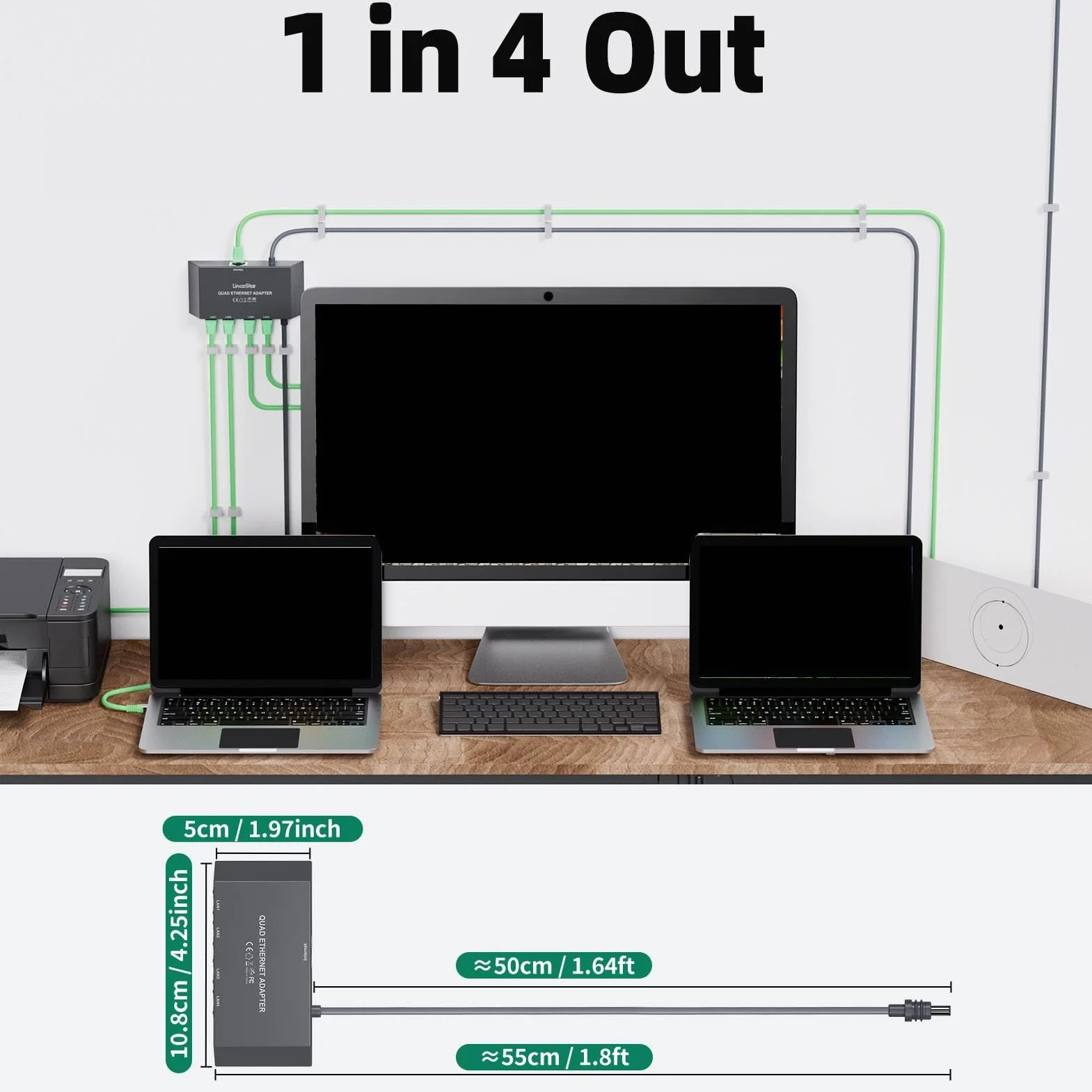 ASHATA Adattatore Ethernet satellitare a più porte per prestazioni stabili, 4 dispositivi collegati in rete contemporaneamente fino a 1 Gbps, adatto per materiale ABS Gen 3