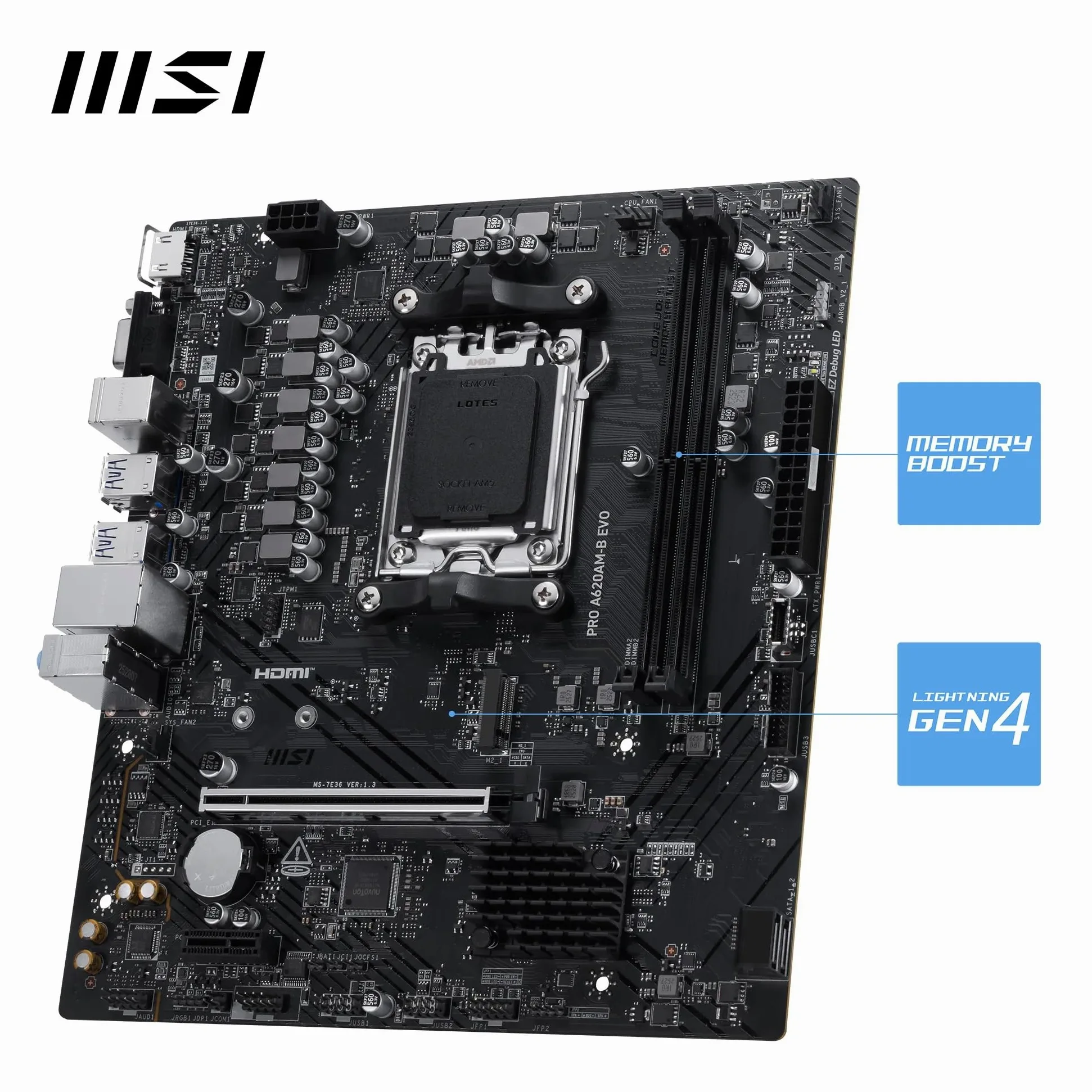 MSI Pro A620AM-B EVO AM5 MB - Mainboard - AMD Sockel AM5 (Ryzen Zen4) (7E36-001R)