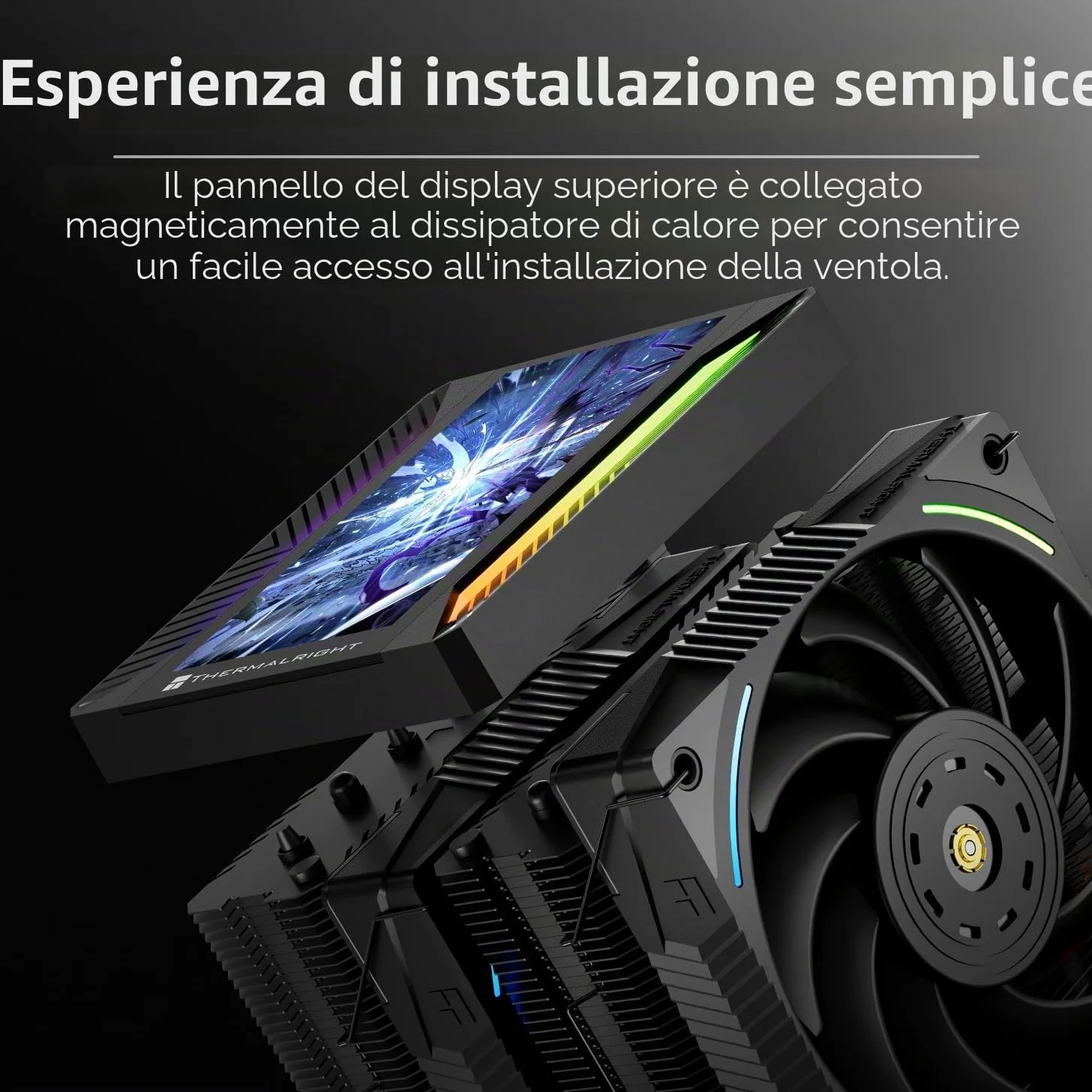 TR Peerless Assassin 120 VISION MAX ARGB Black CPU, raffreddatore PC con 2 ventole TL-K12 PWM, display magnetico da 5" (risoluzione 480 x 854) per LGA1851/1700 & AM5