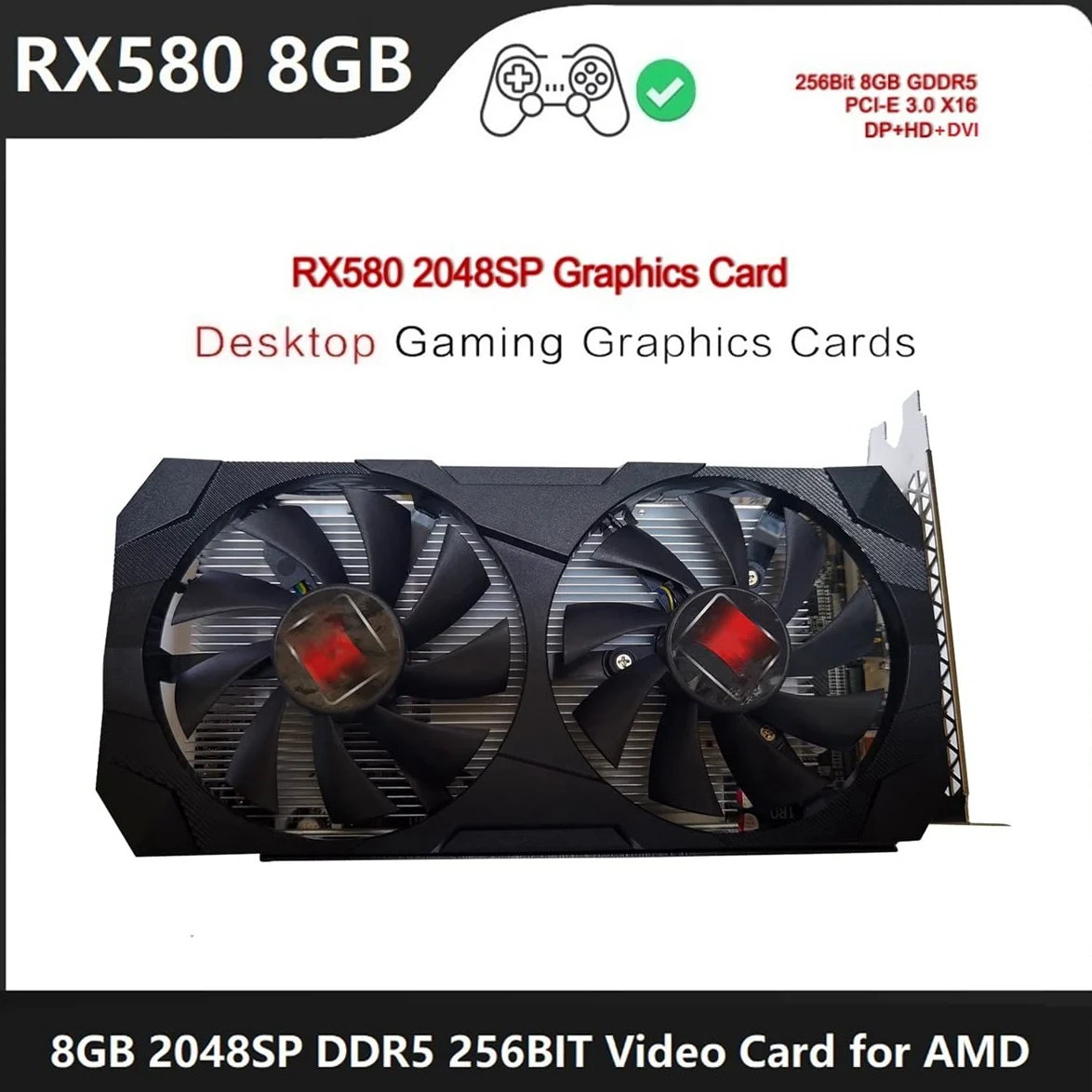 RX580 8G Gaming Scheda Grafica 8GB GDDR5 256BIT 2048SP 1206MHz/1500 MHz PCI-E3.0 X16 DVI DP - Interfaccia compatibile (scarica il driver)