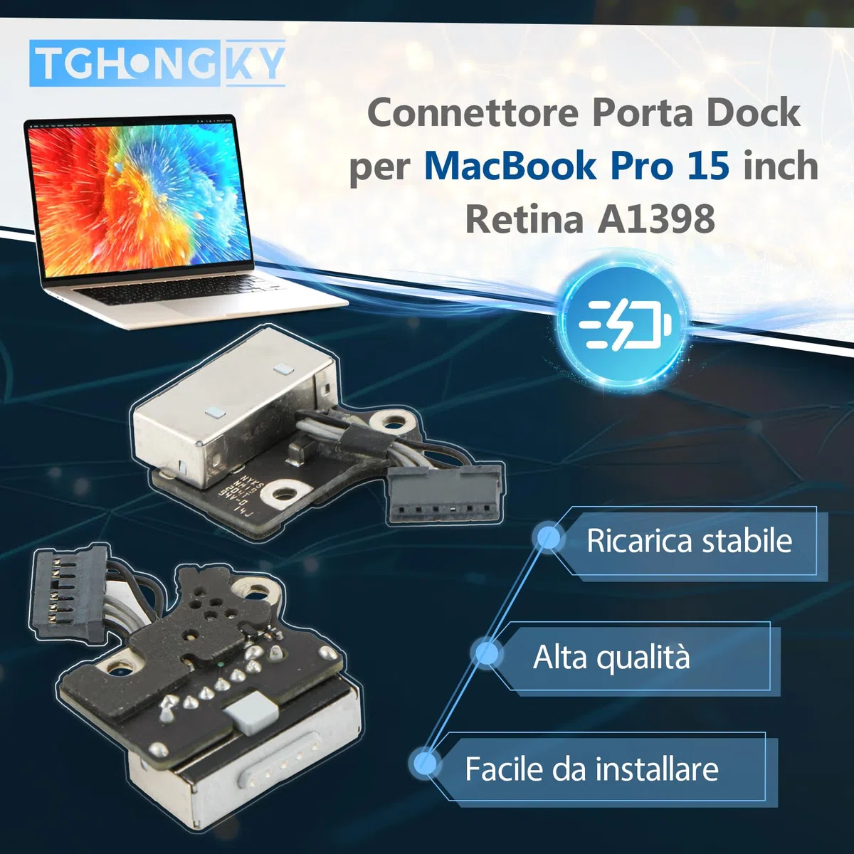 Connettore Porta Dock per MacBook PRO 15” A1398 2012 2013 2014 2015 Ricarica Cavo Flessibile per MacBook PRO 15” A1398 MC975 MC976 ME664 Dock Connettore di Ricarica con Strumento XX