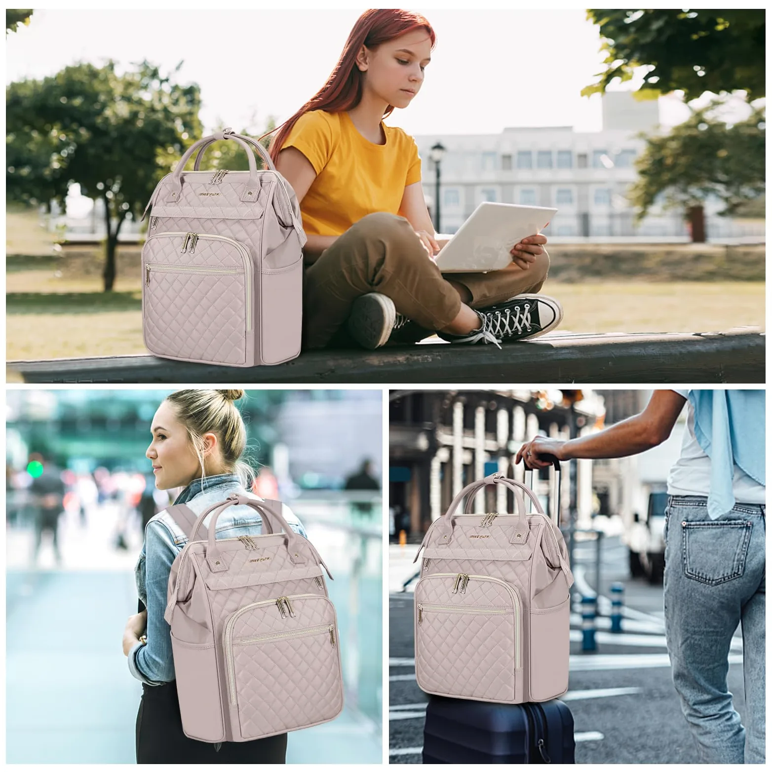 EMPSIGN Zaino Porta PC 17 Pollici, Multitasche Grande Capacità Resistente | rosa, idrorepellente, tasche laterali per borraccia, spallacci comodi, fascia trolley, adatto per scuola, ufficio e viaggi