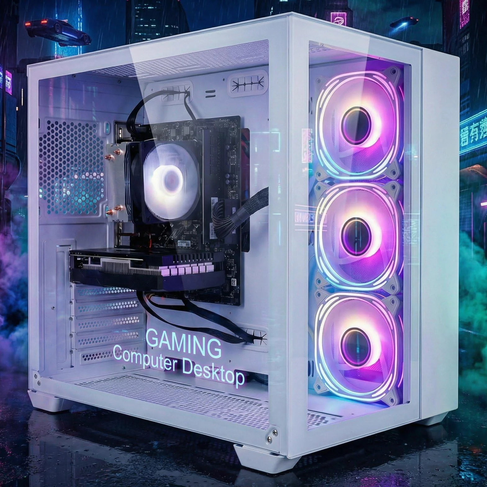 STGSivir PC Gaming Fisso, Computer Gaming, Ryzen 5 5500 fino a 4.2GHz，GeForce RTX 3050 6GB，32GB DDR4 RAM，1TB SSD，WIFI 6, BT 5.0，ventole RGB x3 Windows11 Pro
