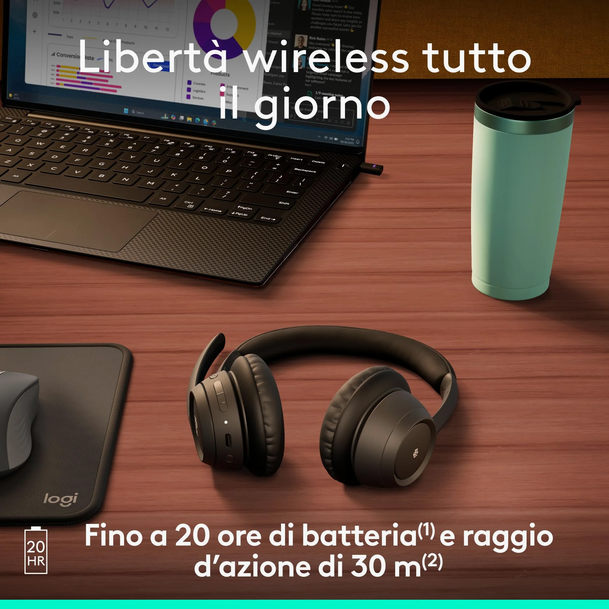 Logitech Zone 305 per aziende, cuffia con microfono wireless Bluetooth, per Microsoft Teams, compatibile con Windows, Mac, Chrome, Linux, iOS, iPadOS, Android - Nero