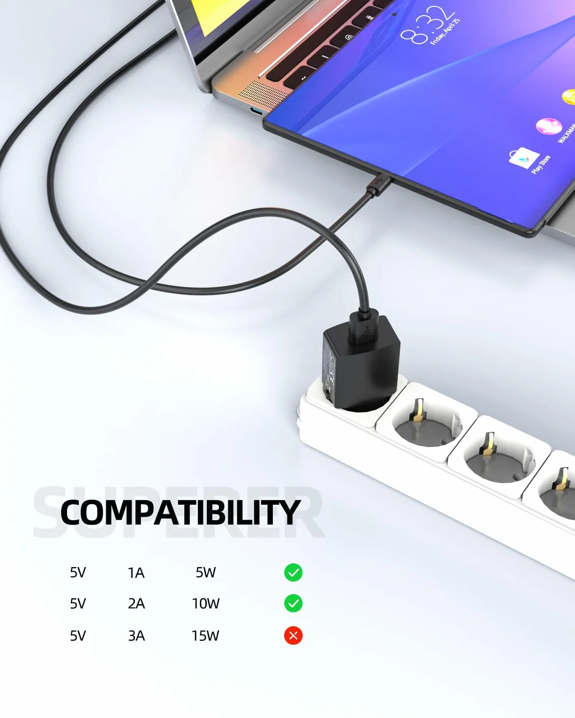 Superer Caricatore Compatibile con Kindle Paperwhite E-Reader Tablet Micro-USB Caricabatterie Caricatore Alimentatore 5V 2A 10W 1,5M