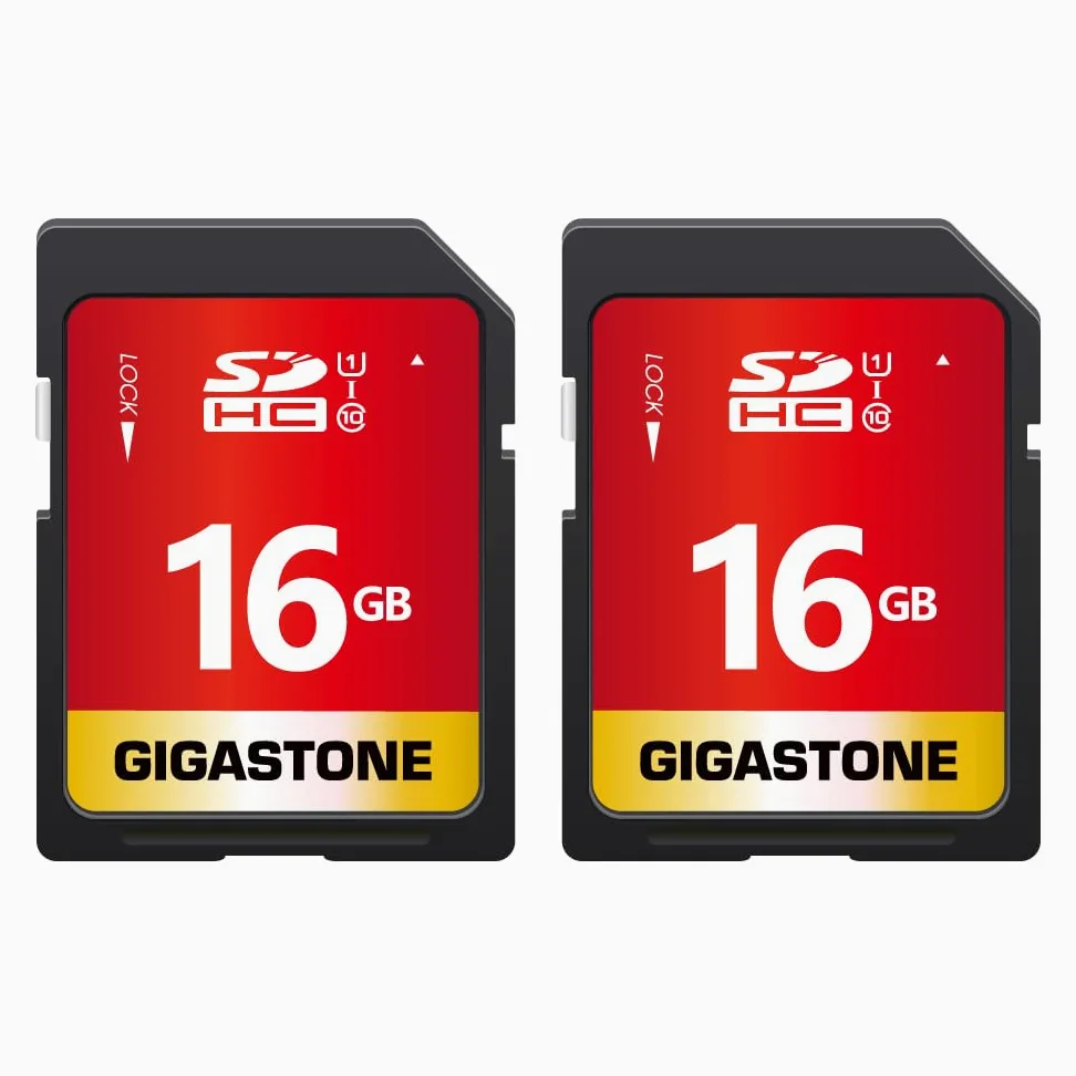 Gigastone Scheda di memoria SDHC da 16 GB, confezione da 2 schede, Prime Series, Velocità di trasferimento fino a 80 MB/s. per foto, video, musica, file, videocamera, videocamera, PC, classe 10 U1