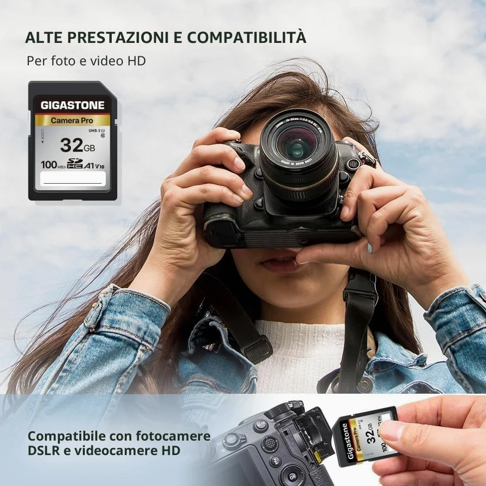 Gigastone Scheda di memoria SDHC da 32 GB, fotocamera Pro seriale, confezione da 2 schede, velocità fino a 100 MB/s. Compatibile con fotocamera Canon Nikon Sony Videocamera A1 U1 V10 UHS-I Classe 10