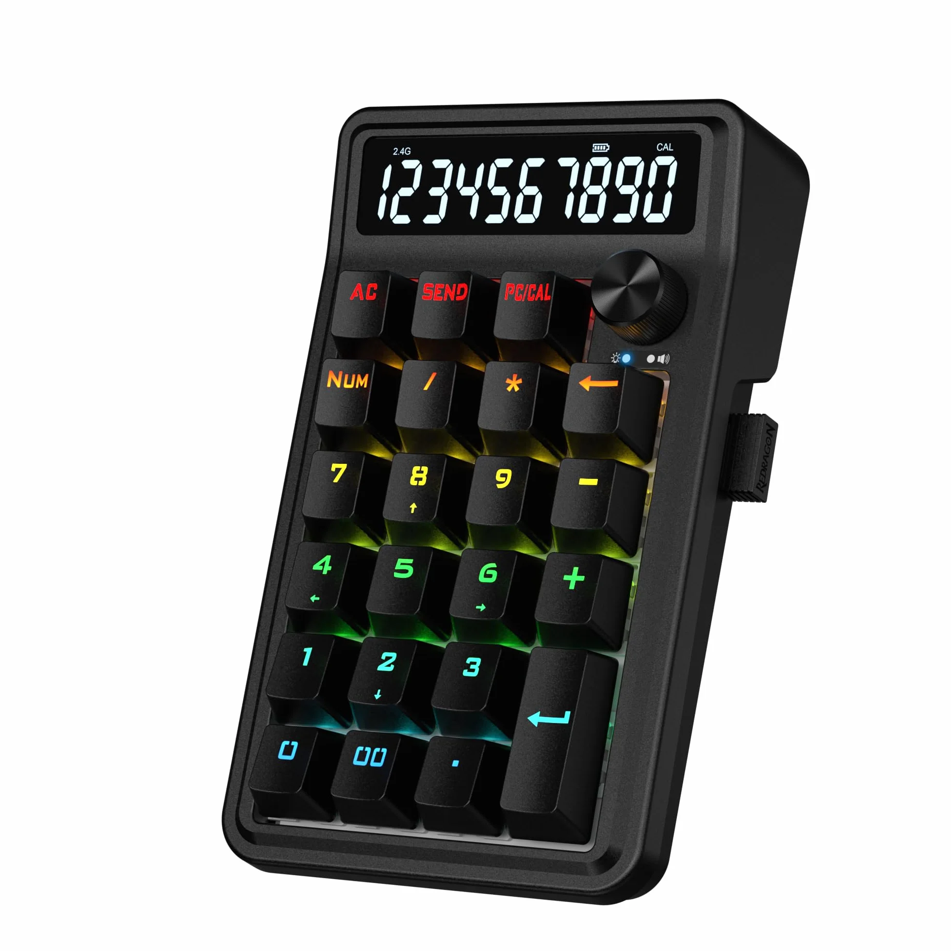 Redragon K733 PRO - Cuscinetto numerico RGB con guarnizione wireless, tastierino numerico meccanico a 22 tasti w/PC e modalità di calcolo, display calcolatrice a 10 cifre, controllo manopola